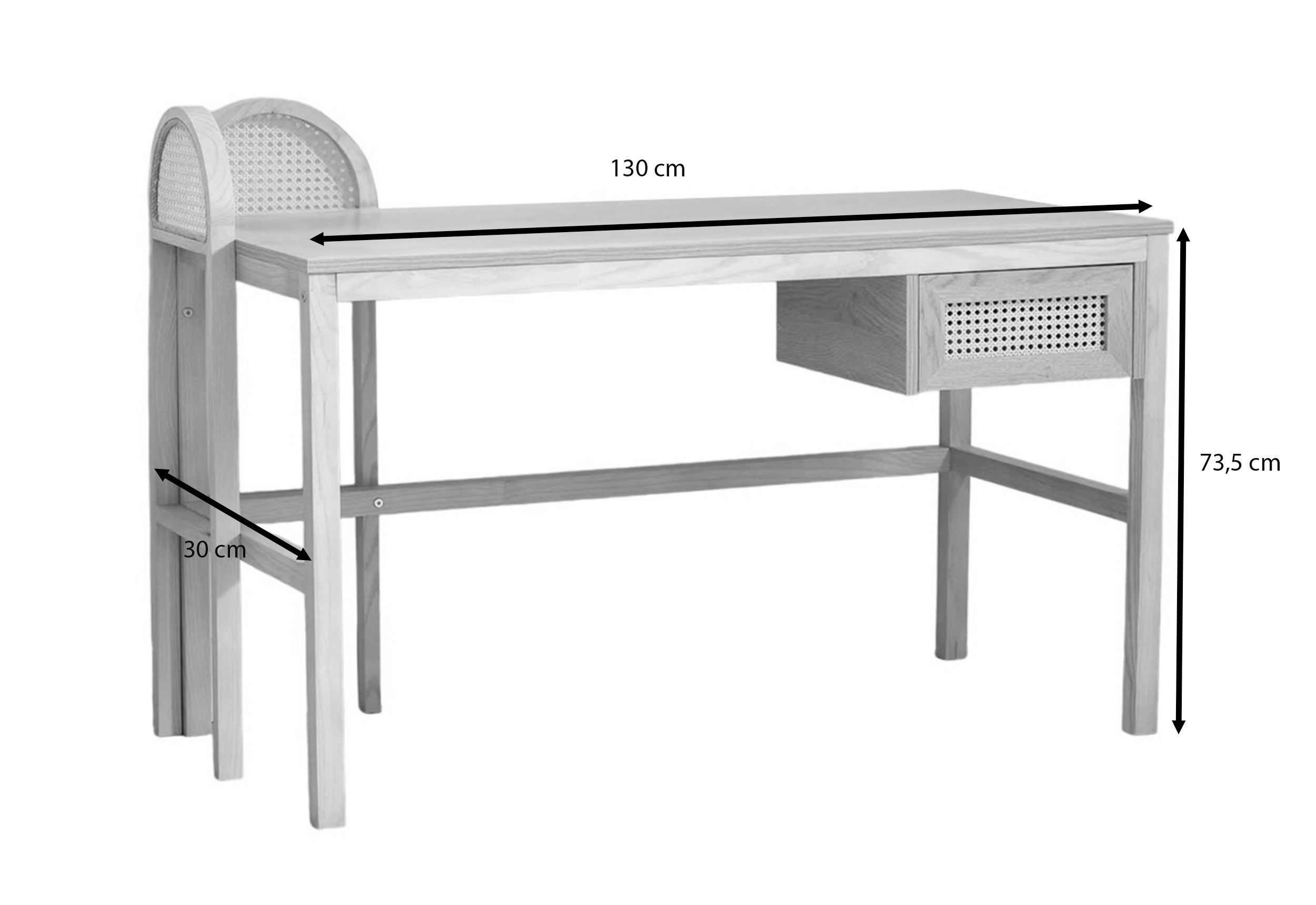 Biurko Crattale 130x60 cm z rattanowymi akcentami