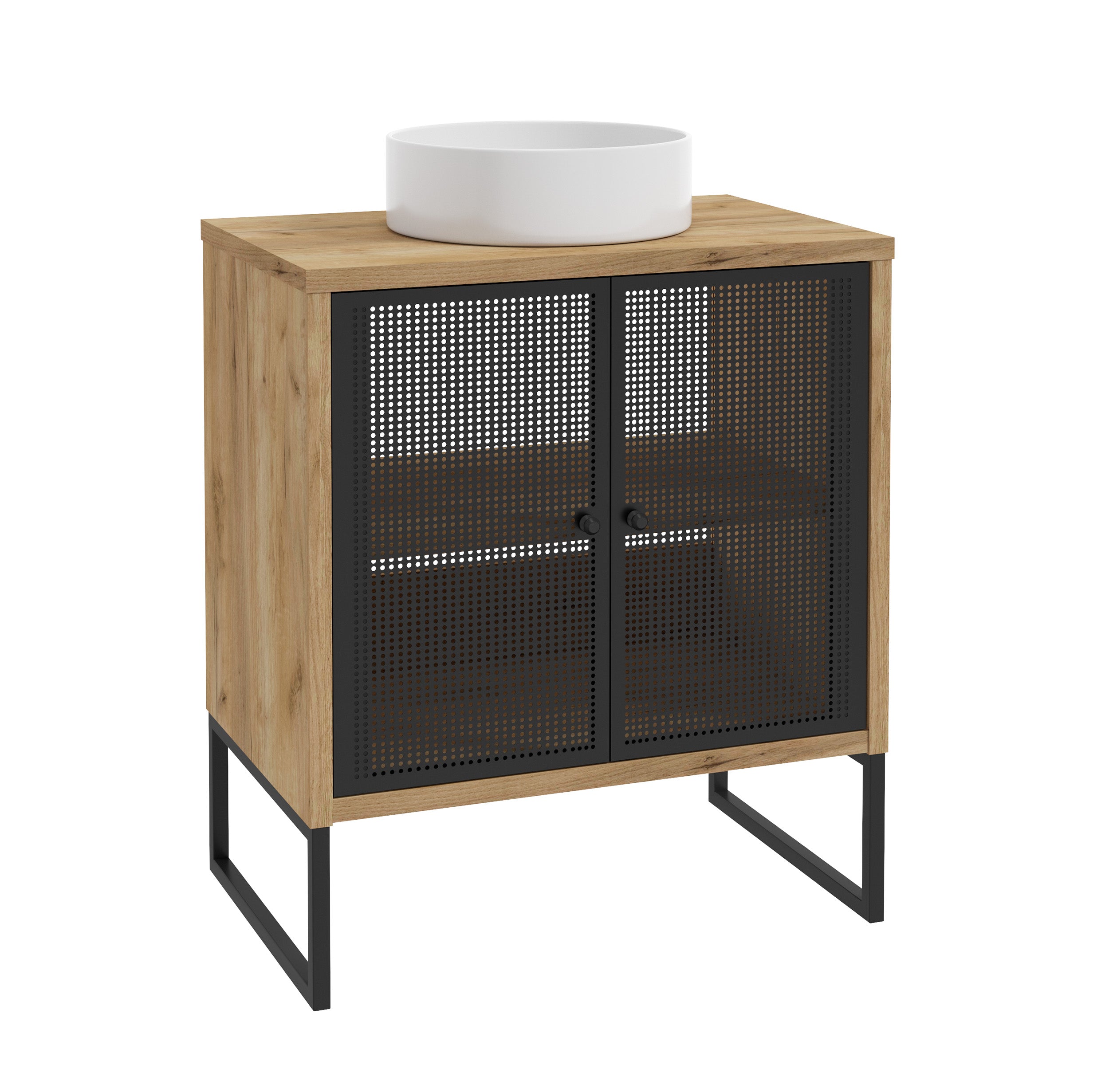 Szafka łazienkowa stojąca Blacle dwudrzwiowa złoty dąb/czarna