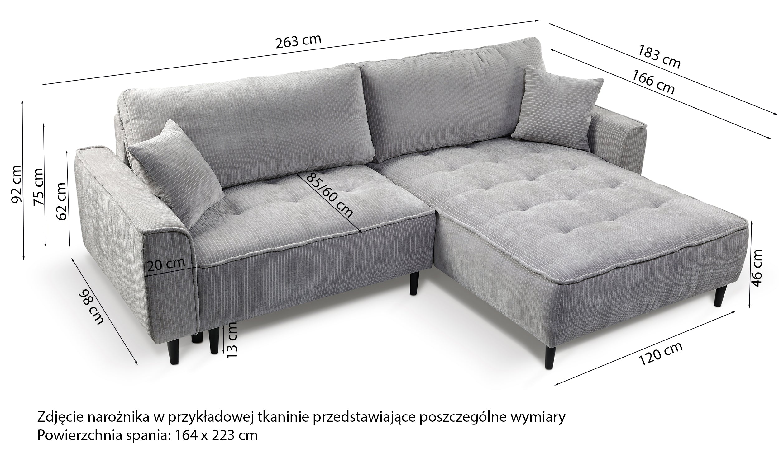 Narożnik z funkcją spania Blues L-kształtny lewostronny z pojemnikiem beżowy sztruks