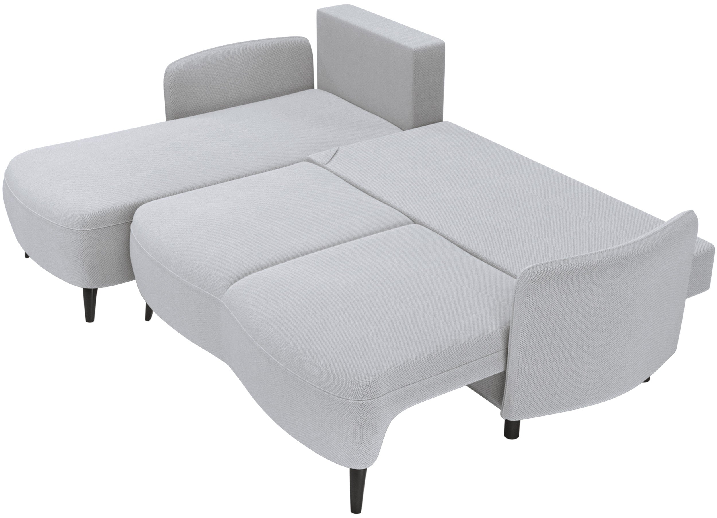 Narożnik z funkcją spania Blummi L-kształtny uniwersalny z pojemnikiem na wysokich nóżkach jasnoszary szenil hydrofobowy