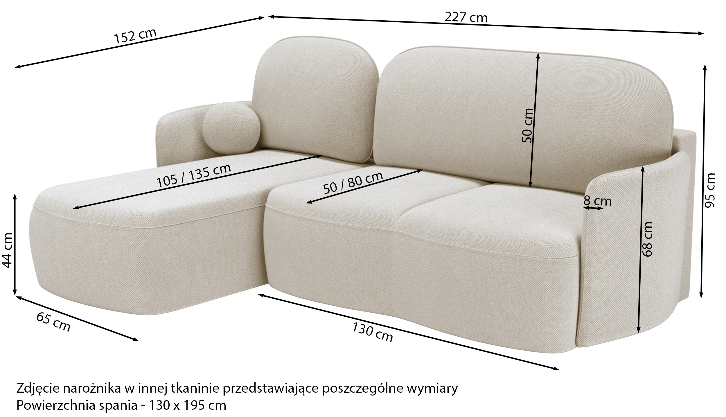 Narożnik z funkcją spania Blummi L-kształtny uniwersalny z pojemnikiem jasnoszary szenil hydrofobowy