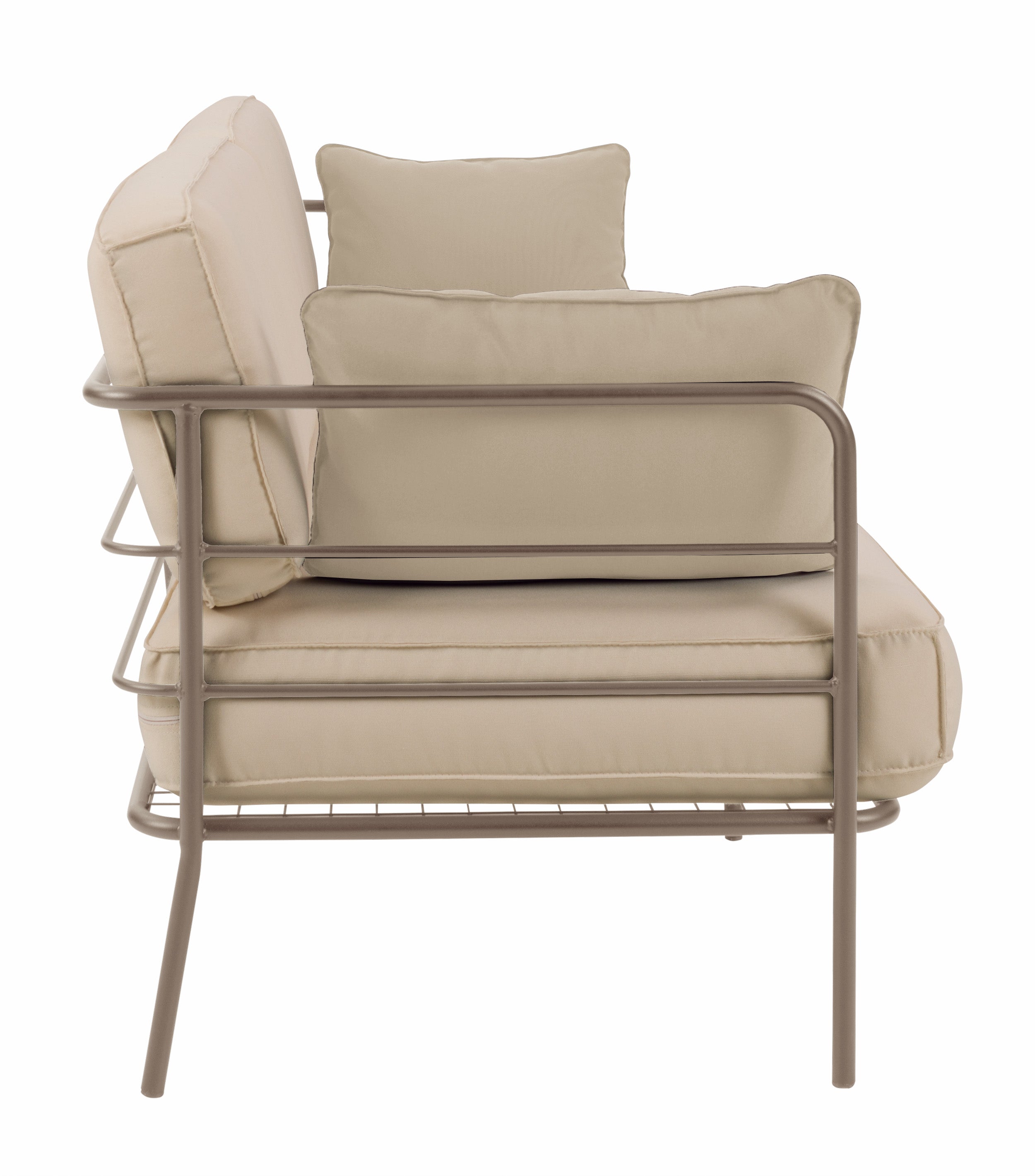 Sofa ogrodowa dwuosobowa Preggel 156 cm w tkaninie hydrofobowej beżowa/ beżowy stelaż
