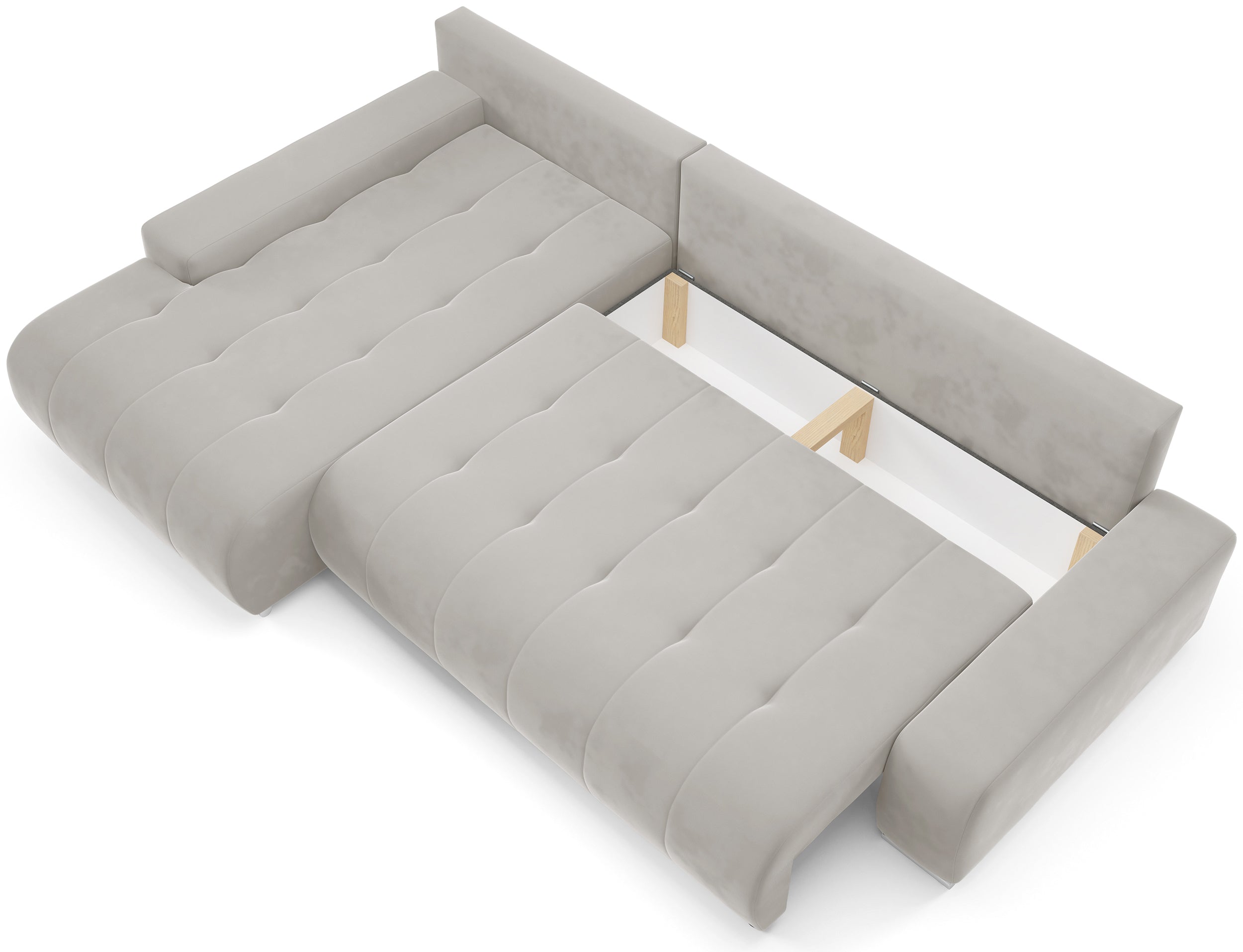 Narożnik z funkcją spania Magliano L-kształtny lewostronny z pojemnikiem szarobeżowy welur