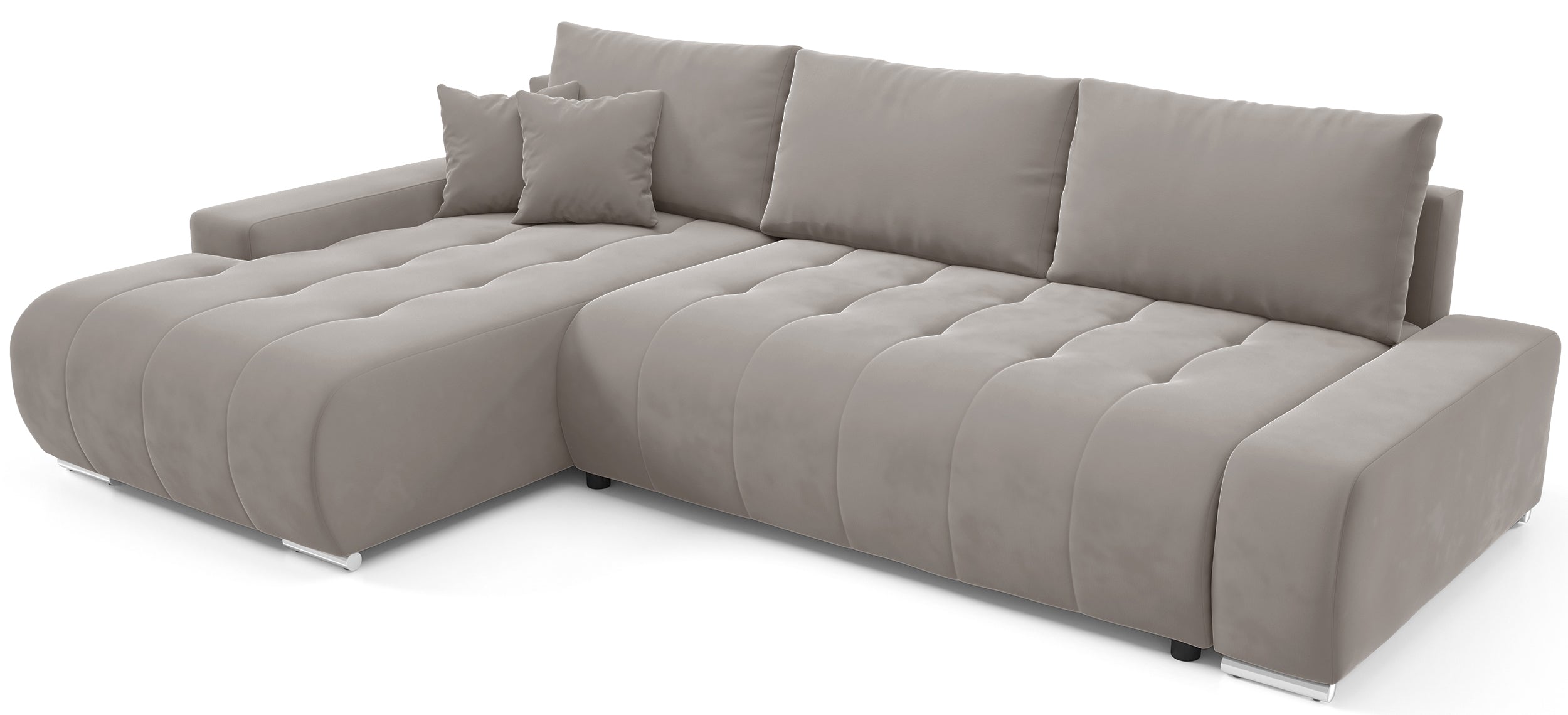 Narożnik z funkcją spania Magliano L-kształtny lewostronny z pojemnikiem beżowy welur