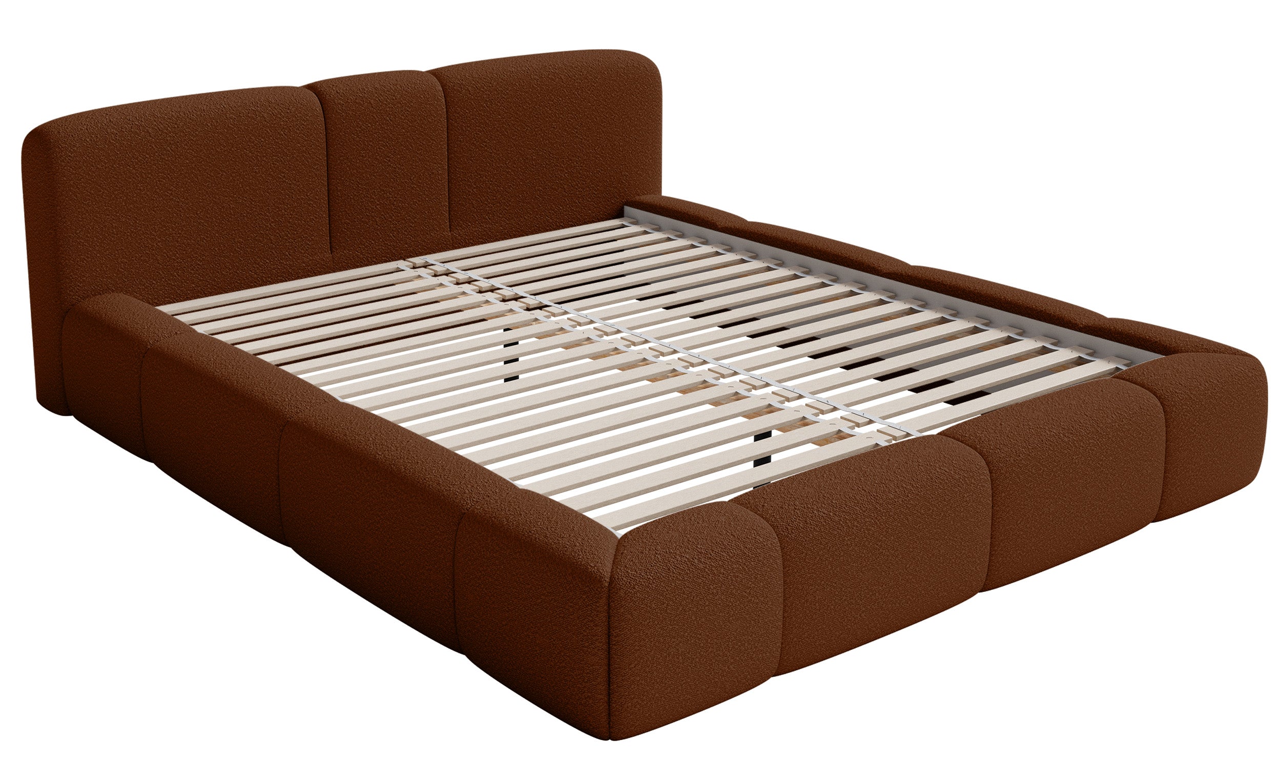Łóżko tapicerowane 140x200 cm Bowia miedziane boucle