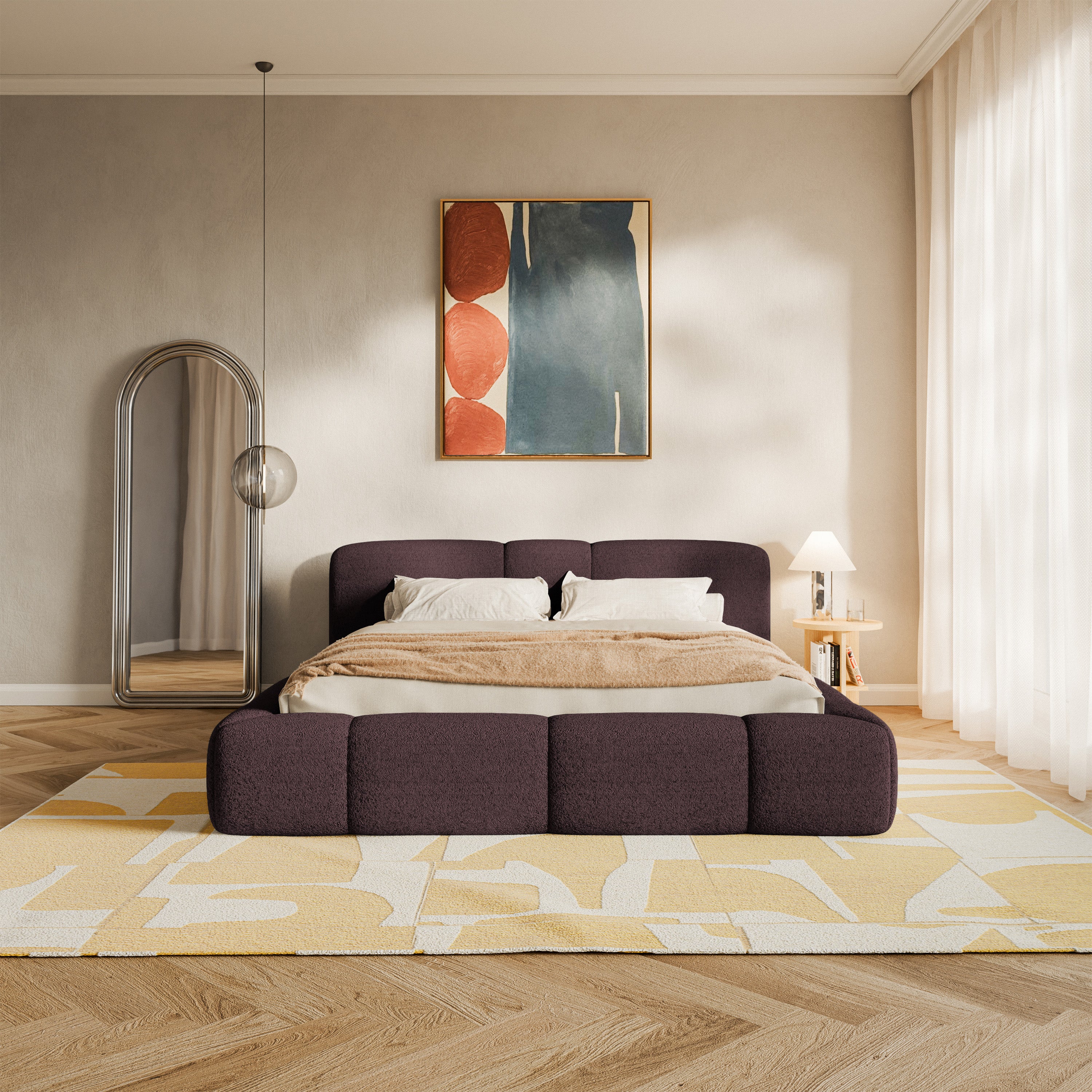 Łóżko tapicerowane 200x200 cm Bowia burgundowe plusz