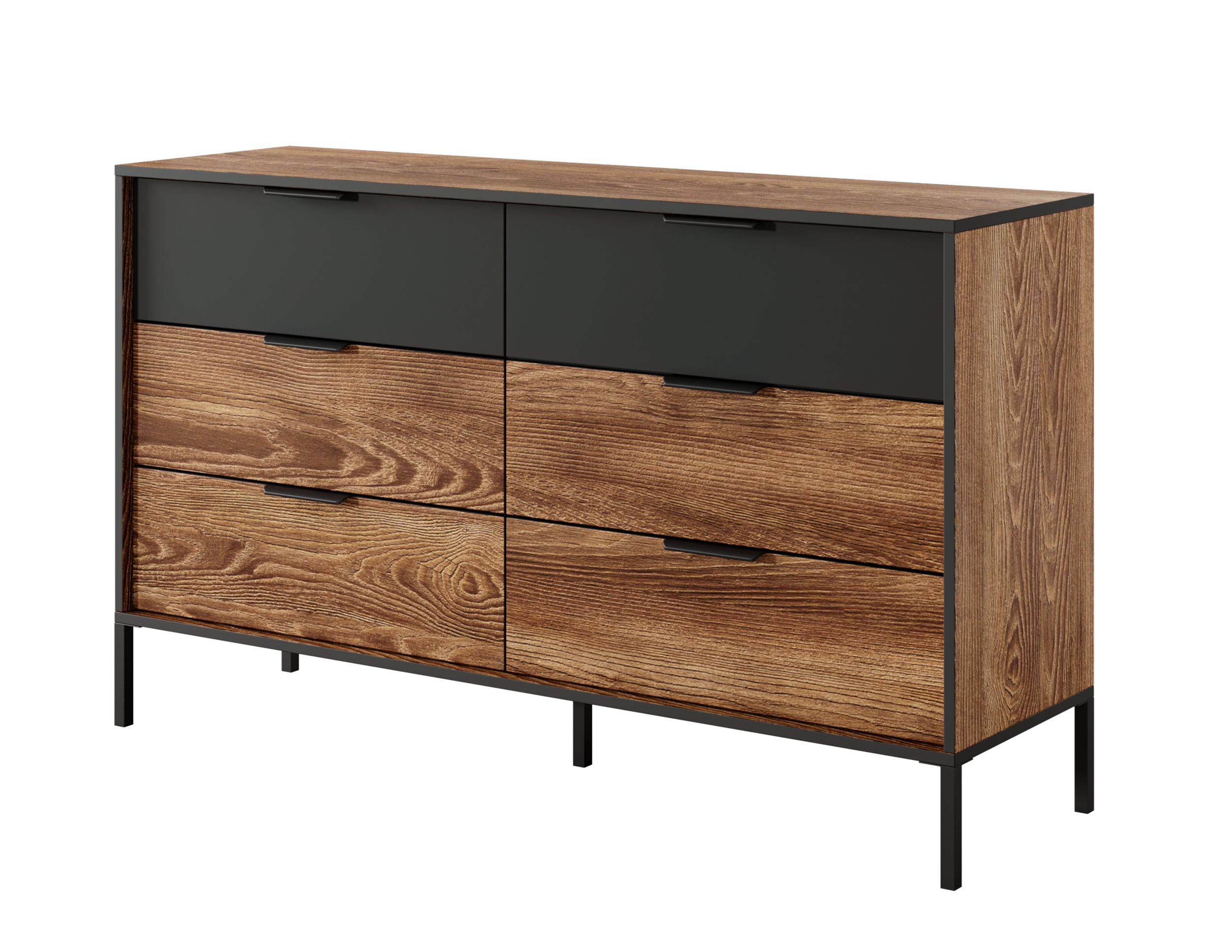 Komoda Jorget 137cm z sześcioma szufladami kasztan/antracyt