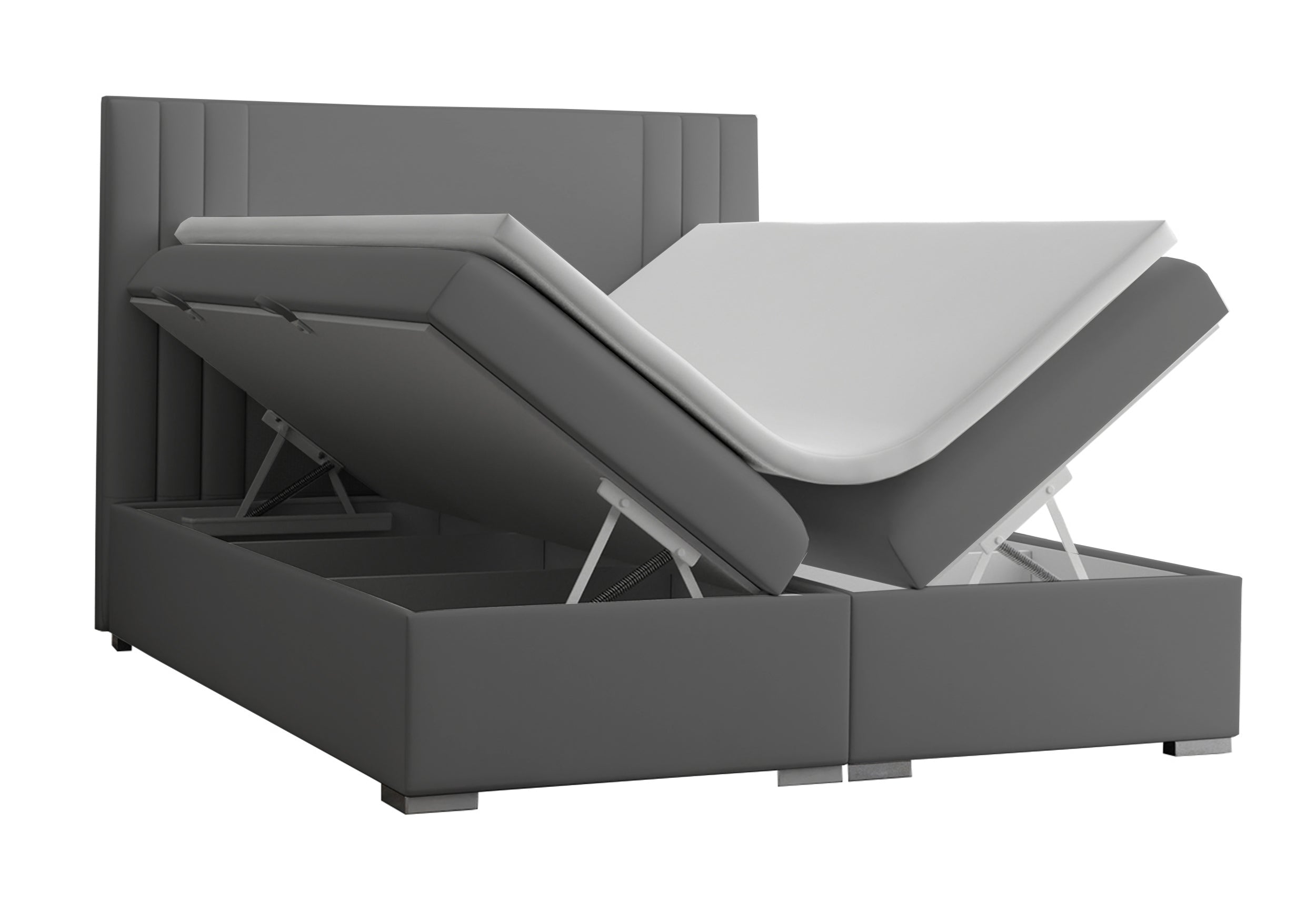 Łóżko kontynentalne 180x200 cm Monder z pojemnikami i topperem szare welur hydrofobowy