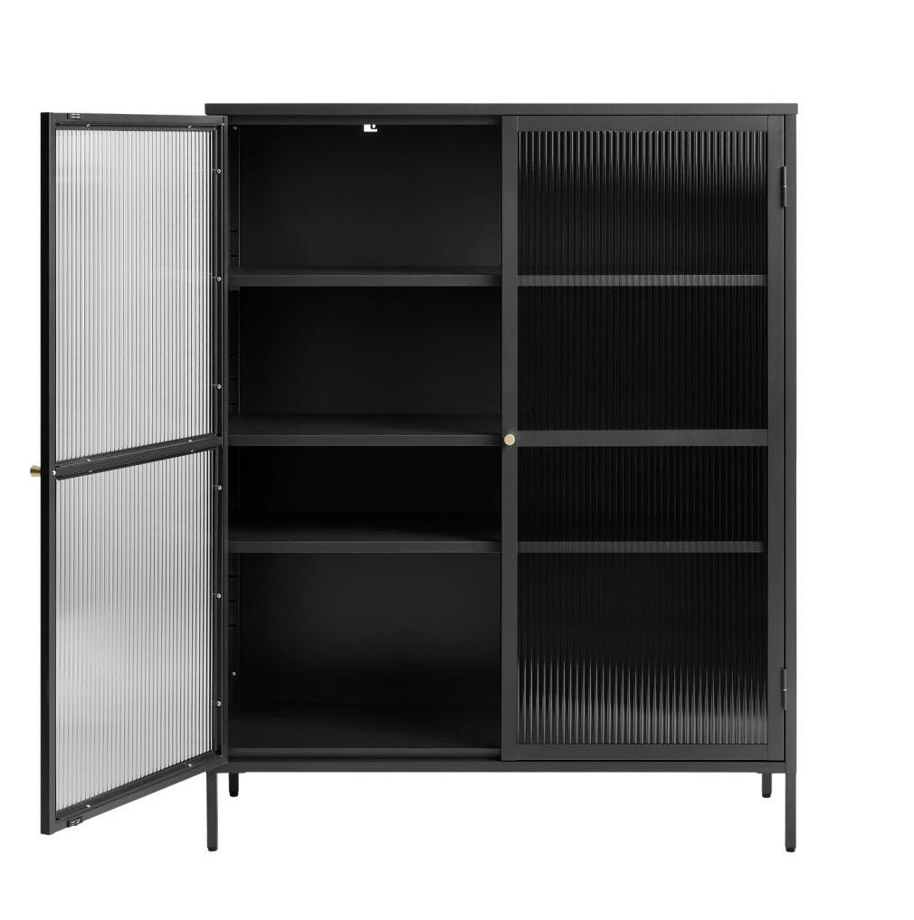 Witryna metalowa Avensunly 140 cm z przeszkleniem czarna