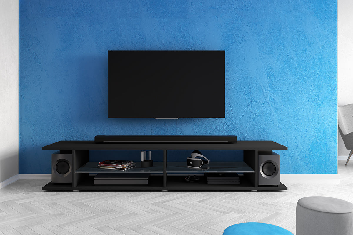 Szafka RTV Mitchell 180 cm Czarny mat / Czarny połysk
