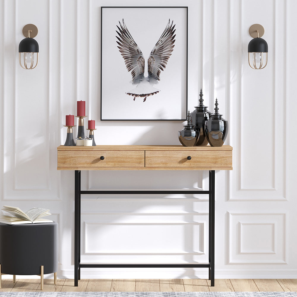 Konsola do przedpokoju Eseti 100x35 cm z dwoma szufladami dąb
