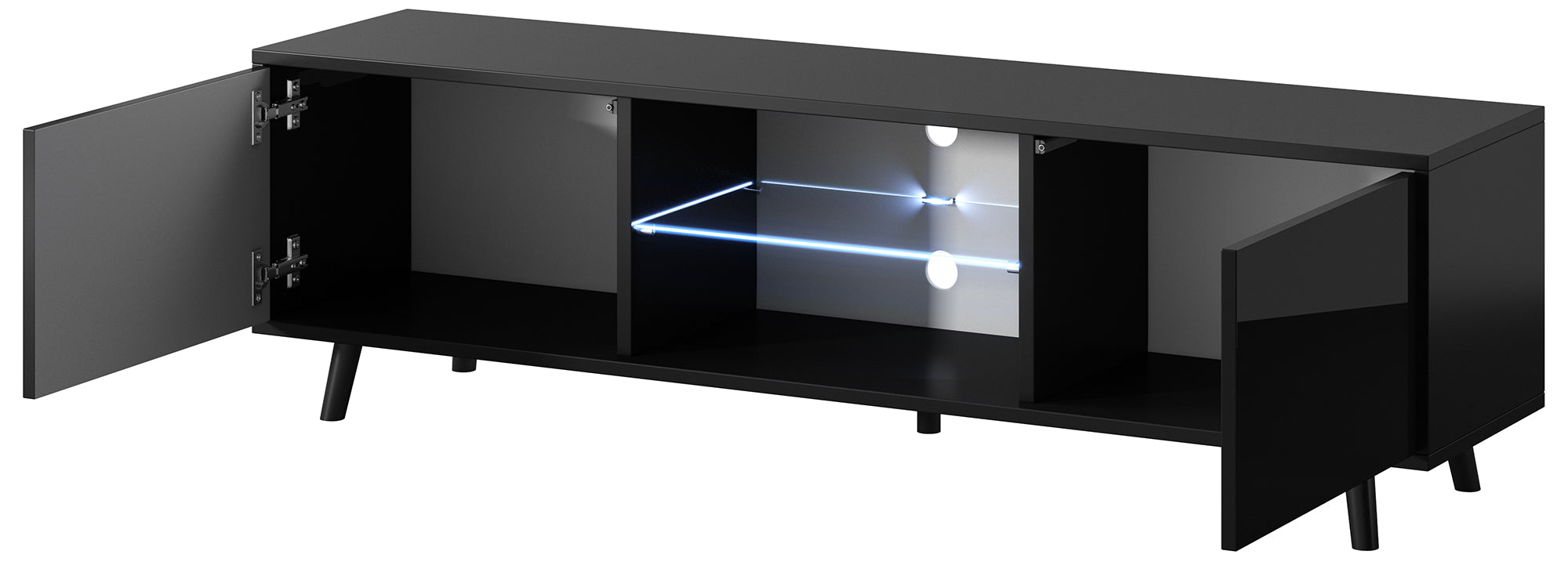 Szafka RTV Lefyr 140 cm Czarny mat / Czarny połysk