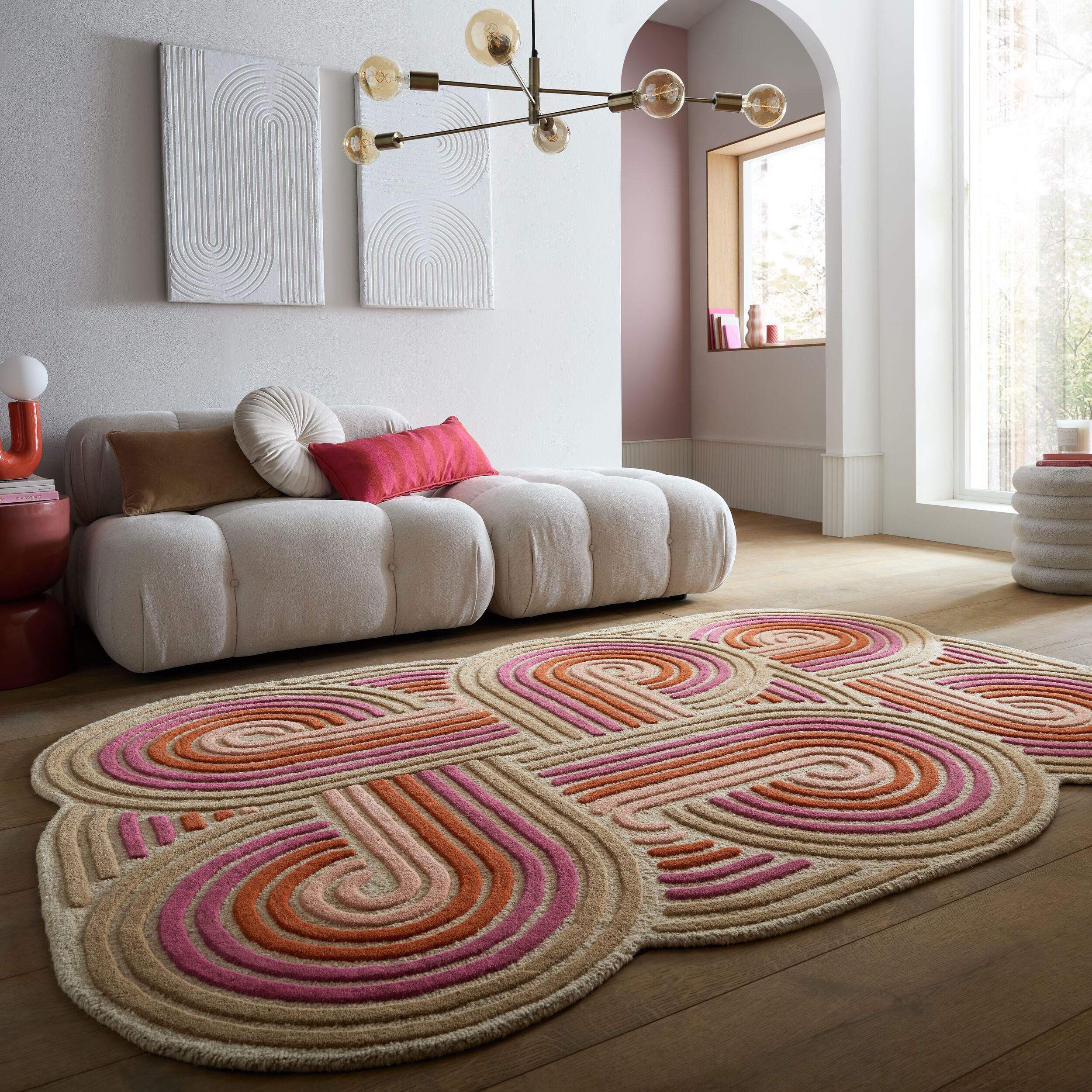 Dywan wełniany ręcznie wykonany Spiral 140x200 cm różowy