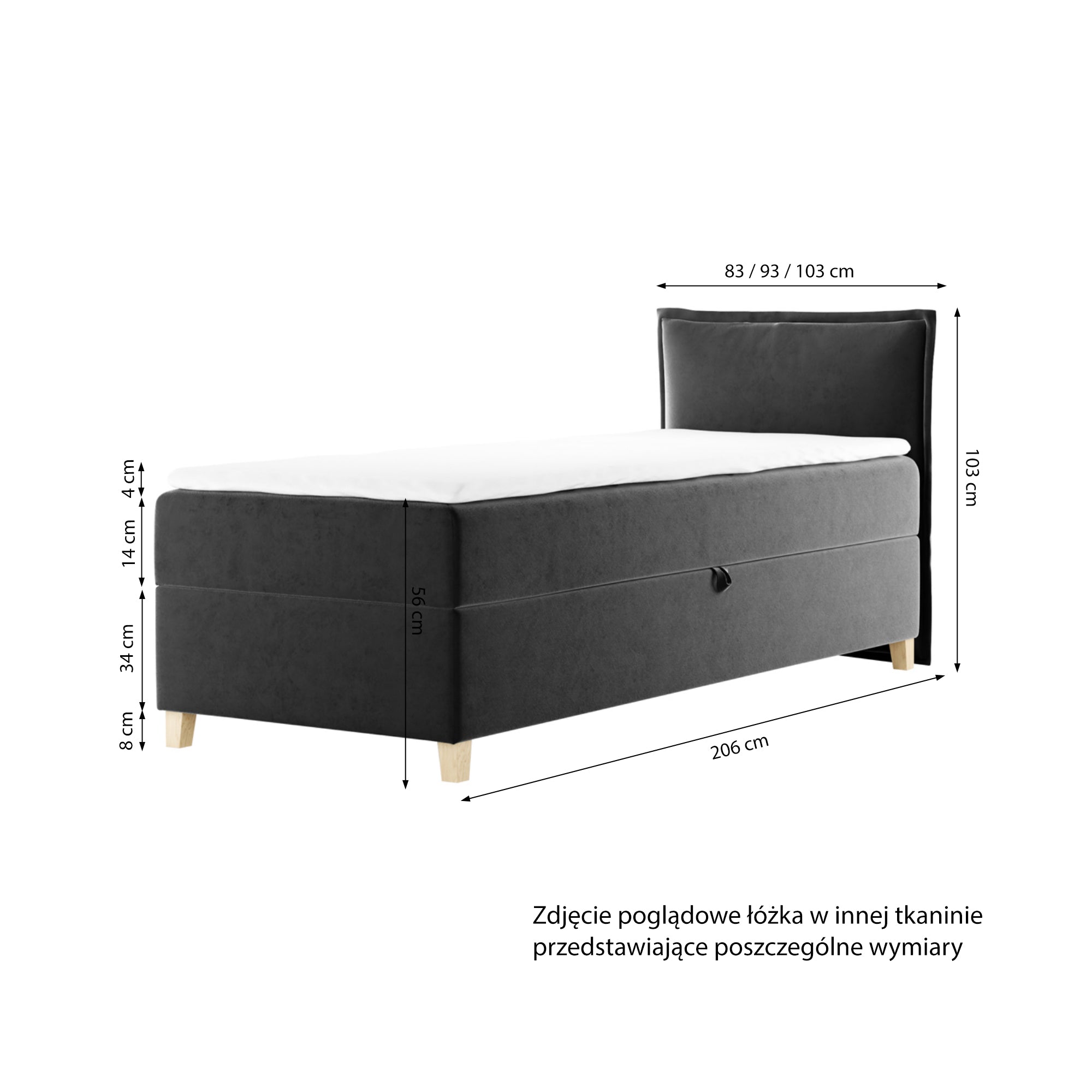 Łóżko kontynentalne 80x200 cm Froncle z pojemnikiem i topperem jednoosobowe jasnoszare lewostronne