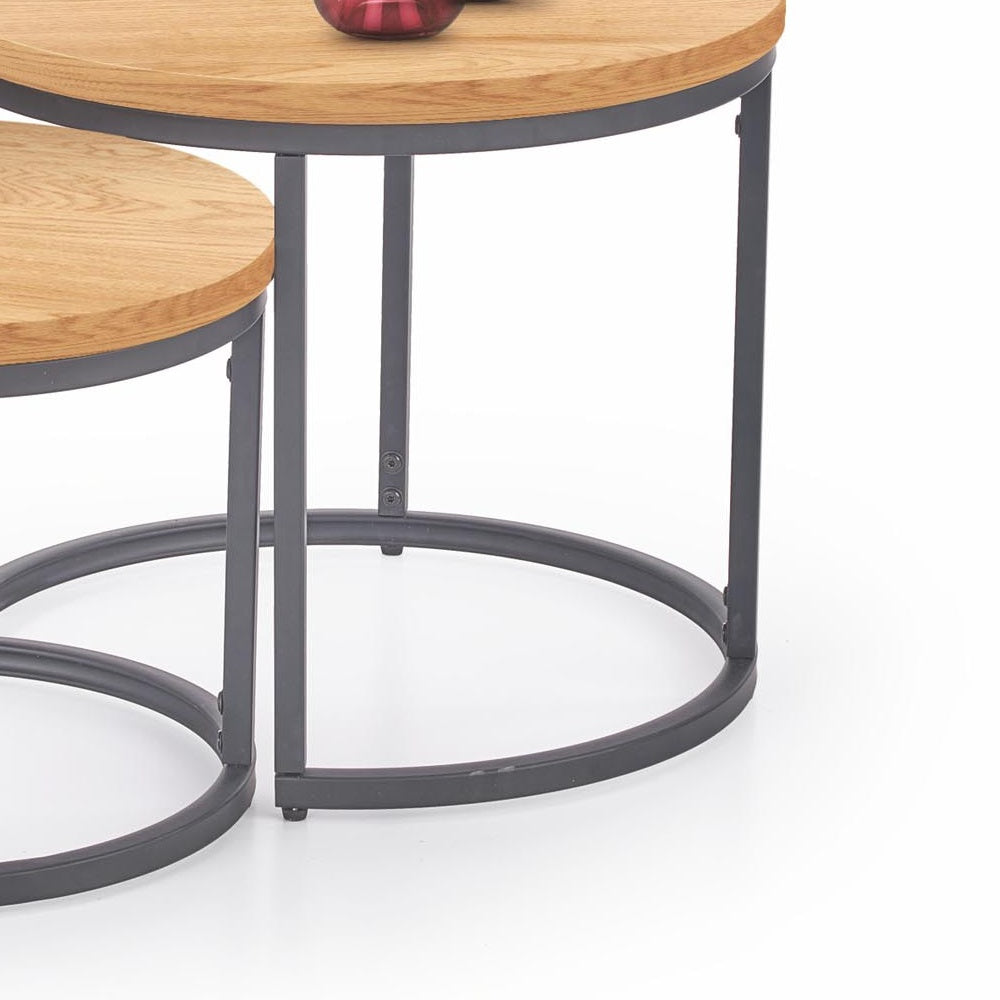 Zestaw stolików kawowych Yese o średnicy 53cm i 43 cm dąb złoty - czarny