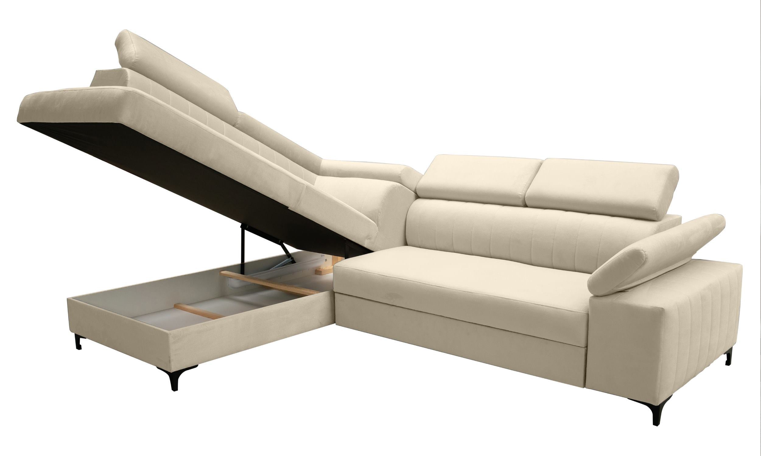 Narożnik z funkcją spania Tazzola L-kształtny z pojemnikiem kremowy lewostronny