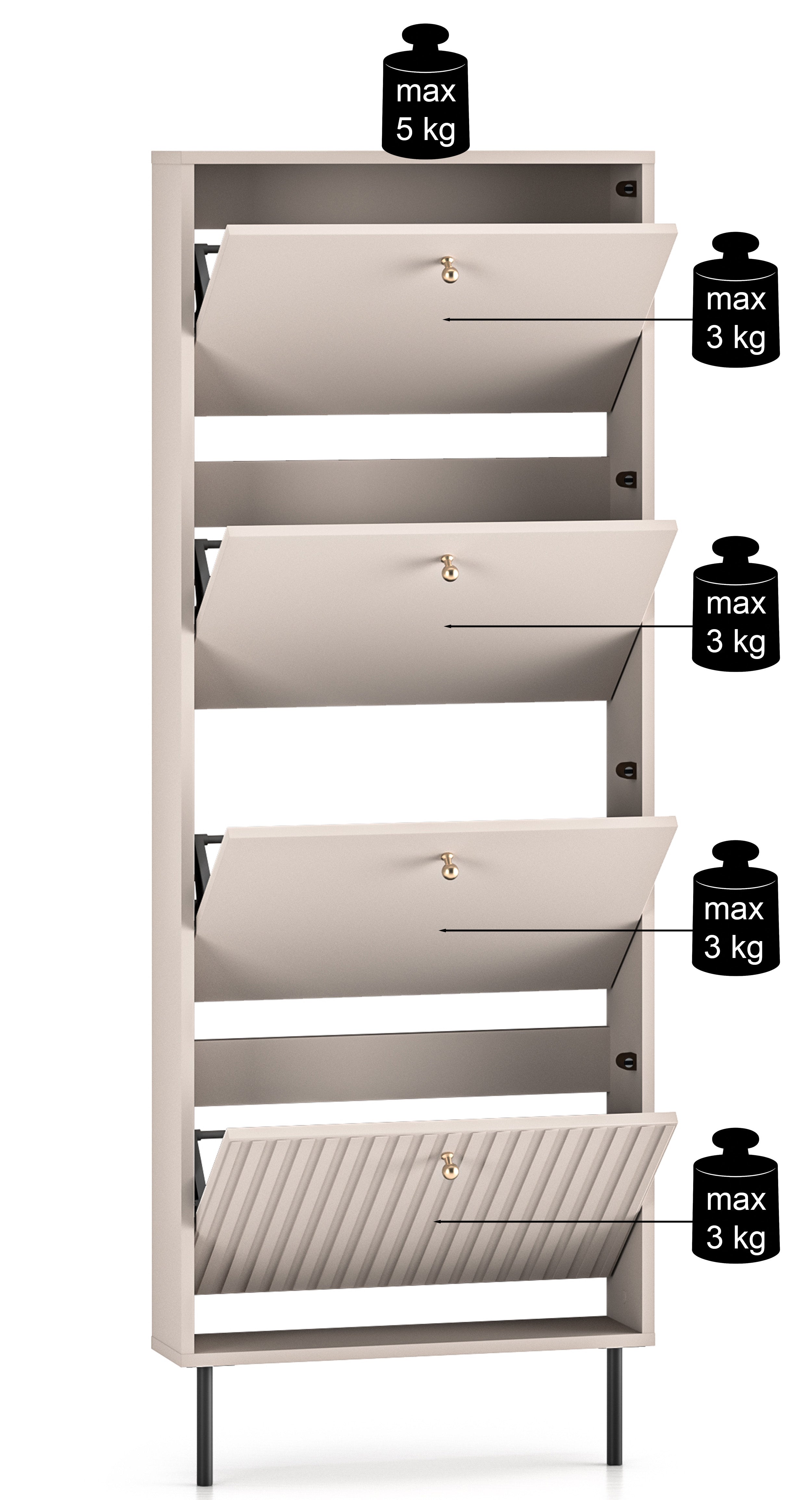 Szafka na buty Caletto z czterema schowkami 60 cm kaszmir
