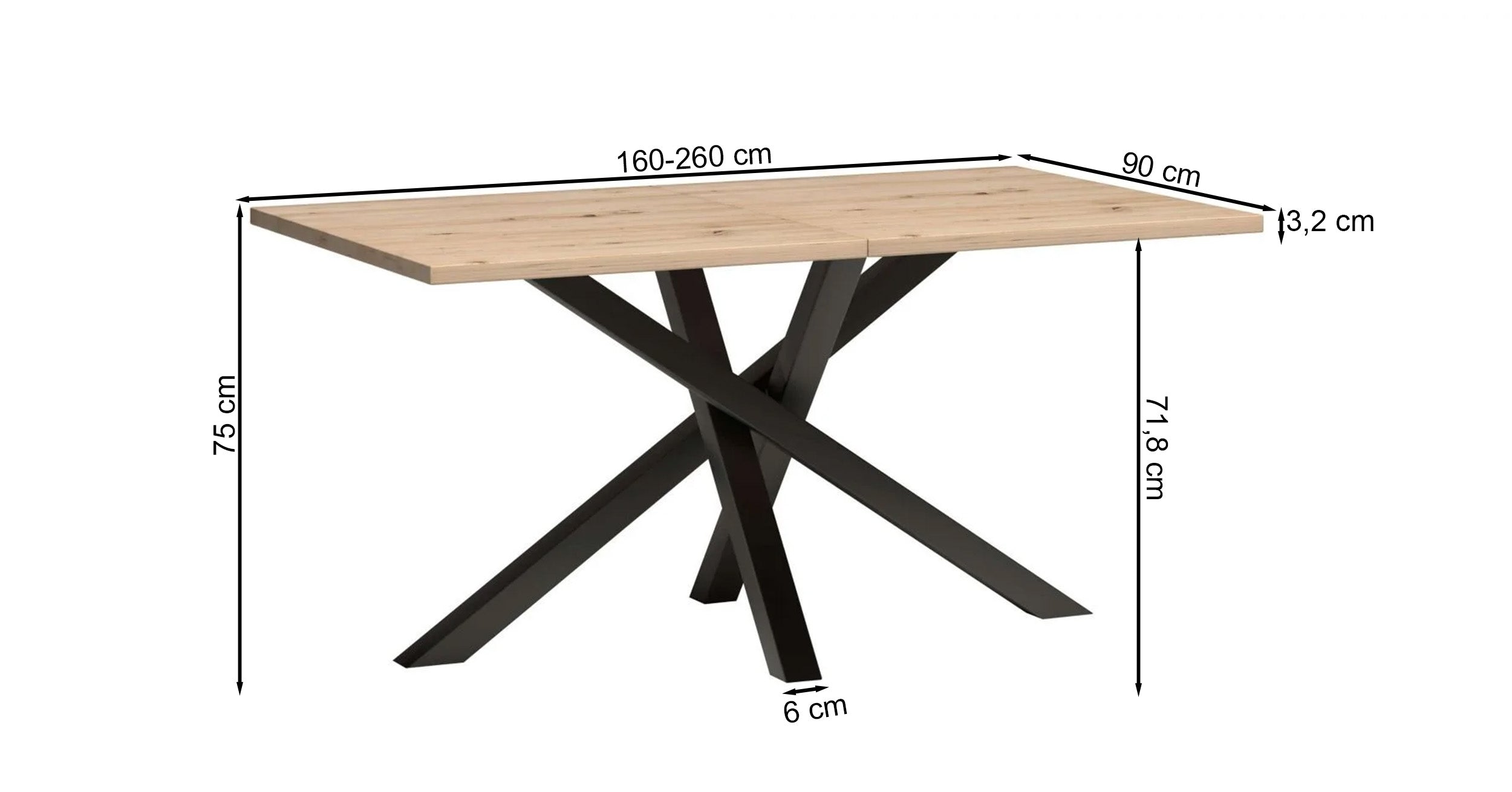 Stół rozkładany do jadalni Cali 160-260x90 cm dąb artisan na czarnych nogach