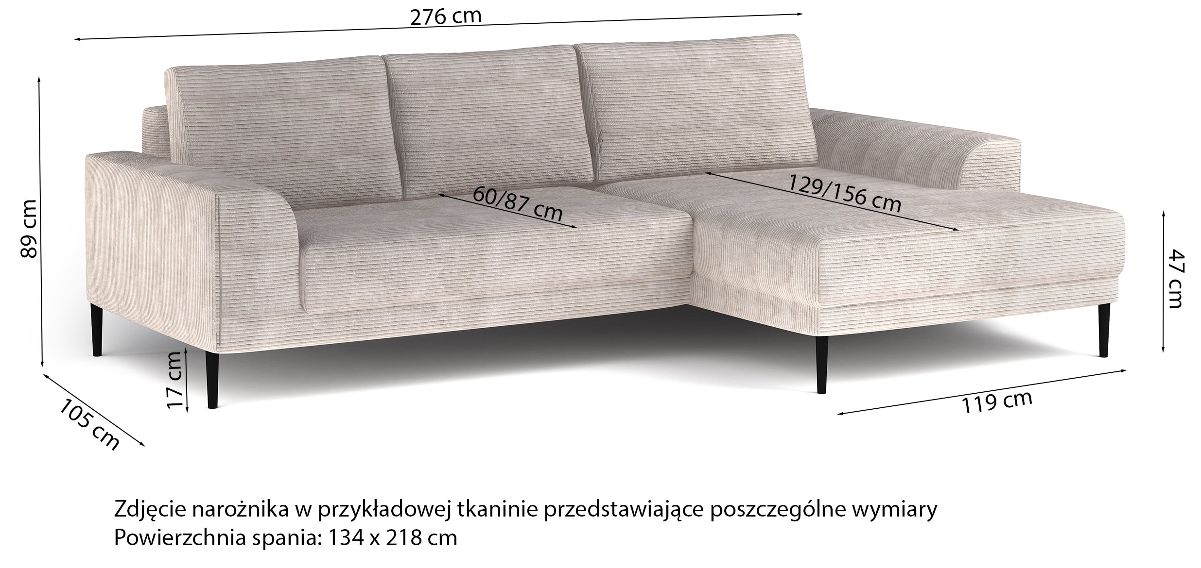 Narożnik z funkcją spania Capitol L-kształtny z pojemnikiem beżowy sztruks prawostronny