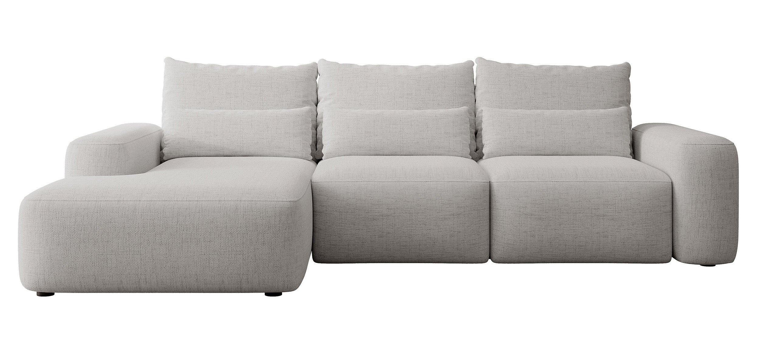 Narożnik z funkcją spania Carnos L-kształtny z dodatkowymi poduszkami lędźwiowymi szary szenil lewostronny
