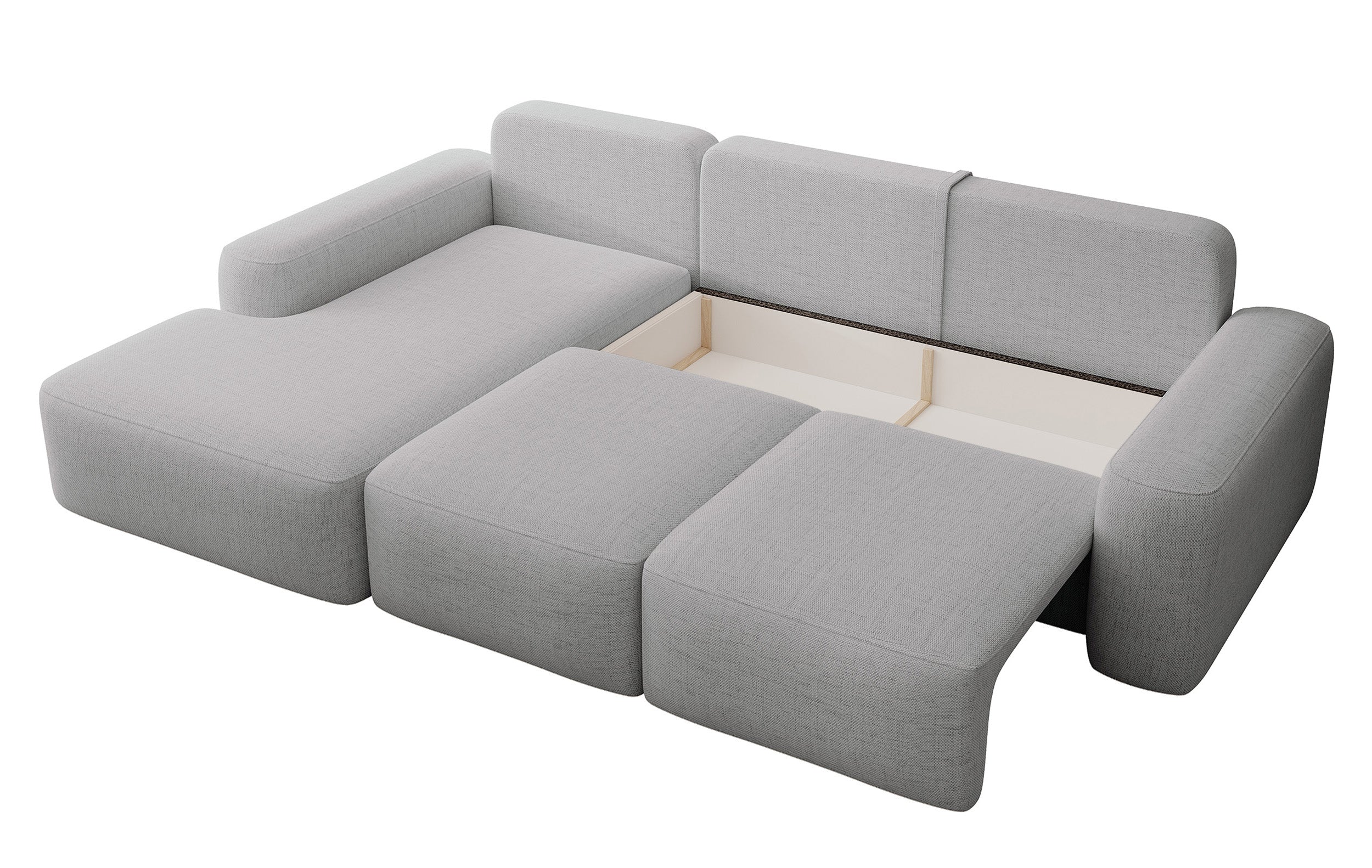 Narożnik z funkcją spania Carnos L-kształtny z dodatkowymi poduszkami lędźwiowymi szary szenil hydrofobowy lewostronny