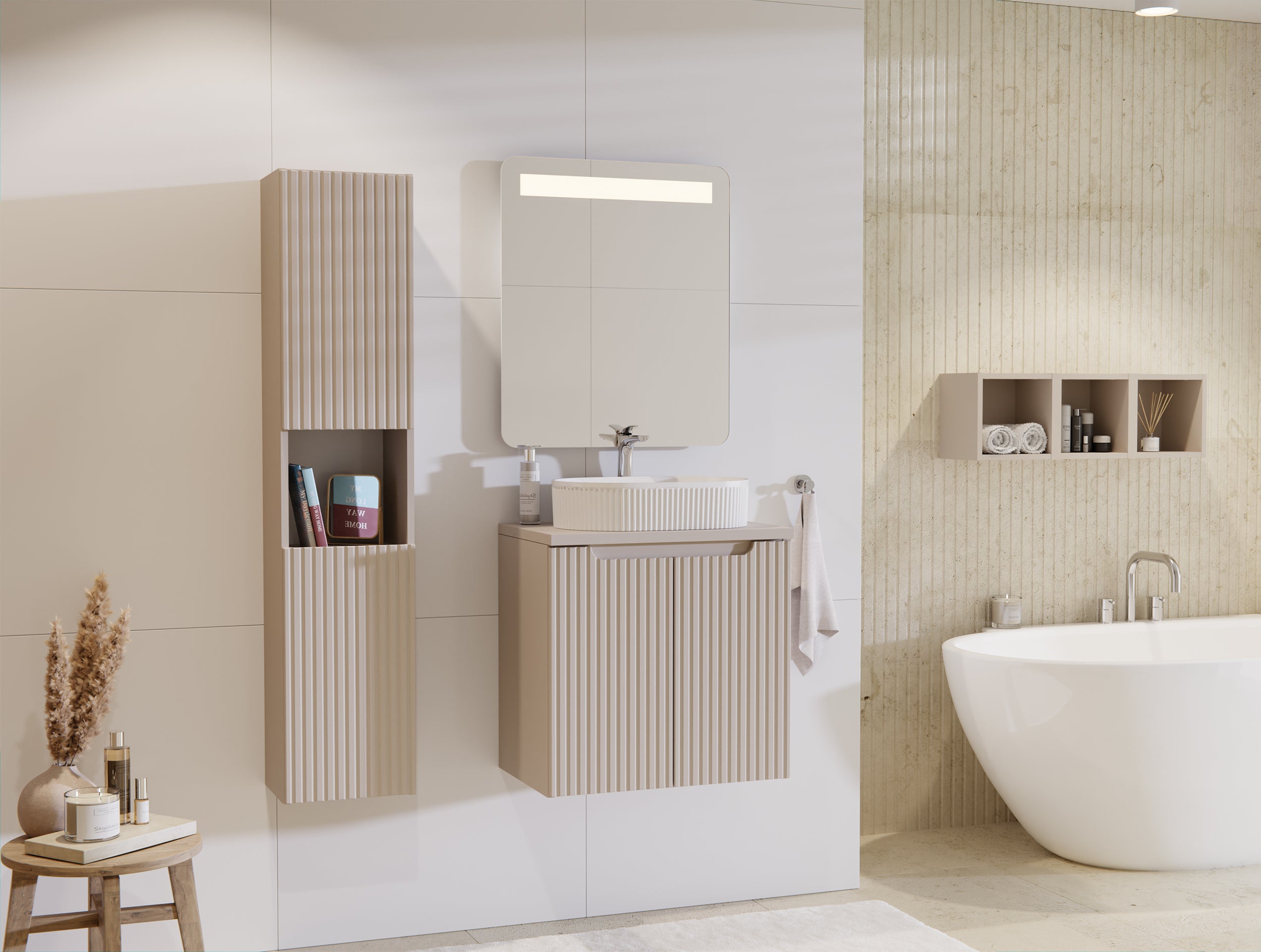 Szafka łazienkowa dwudrzwiowa Novia z blatem i umywalką 60 cm beżowa