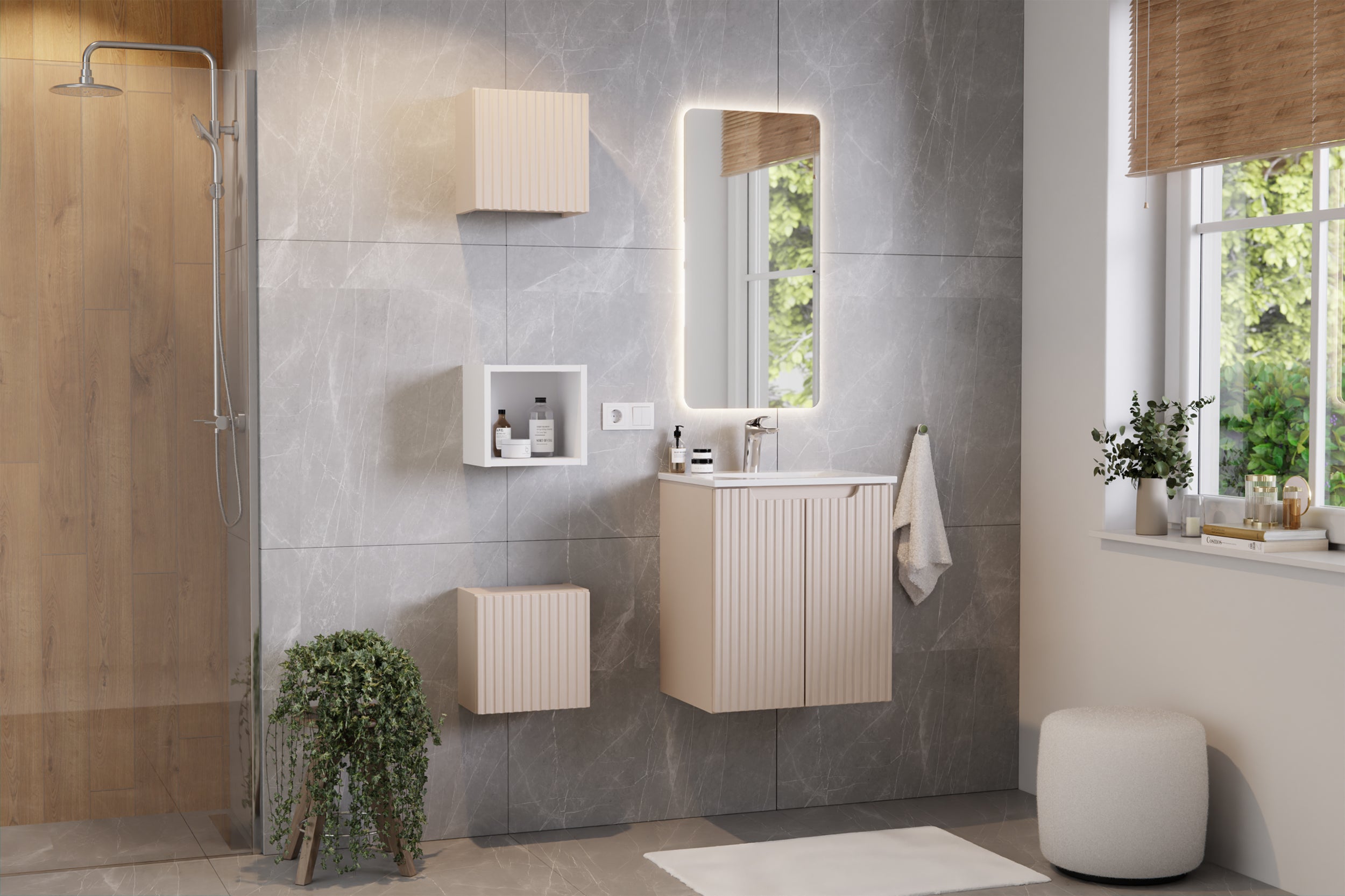 Szafka łazienkowa dwudrzwiowa Novia z umywalką 60 cm beżowa