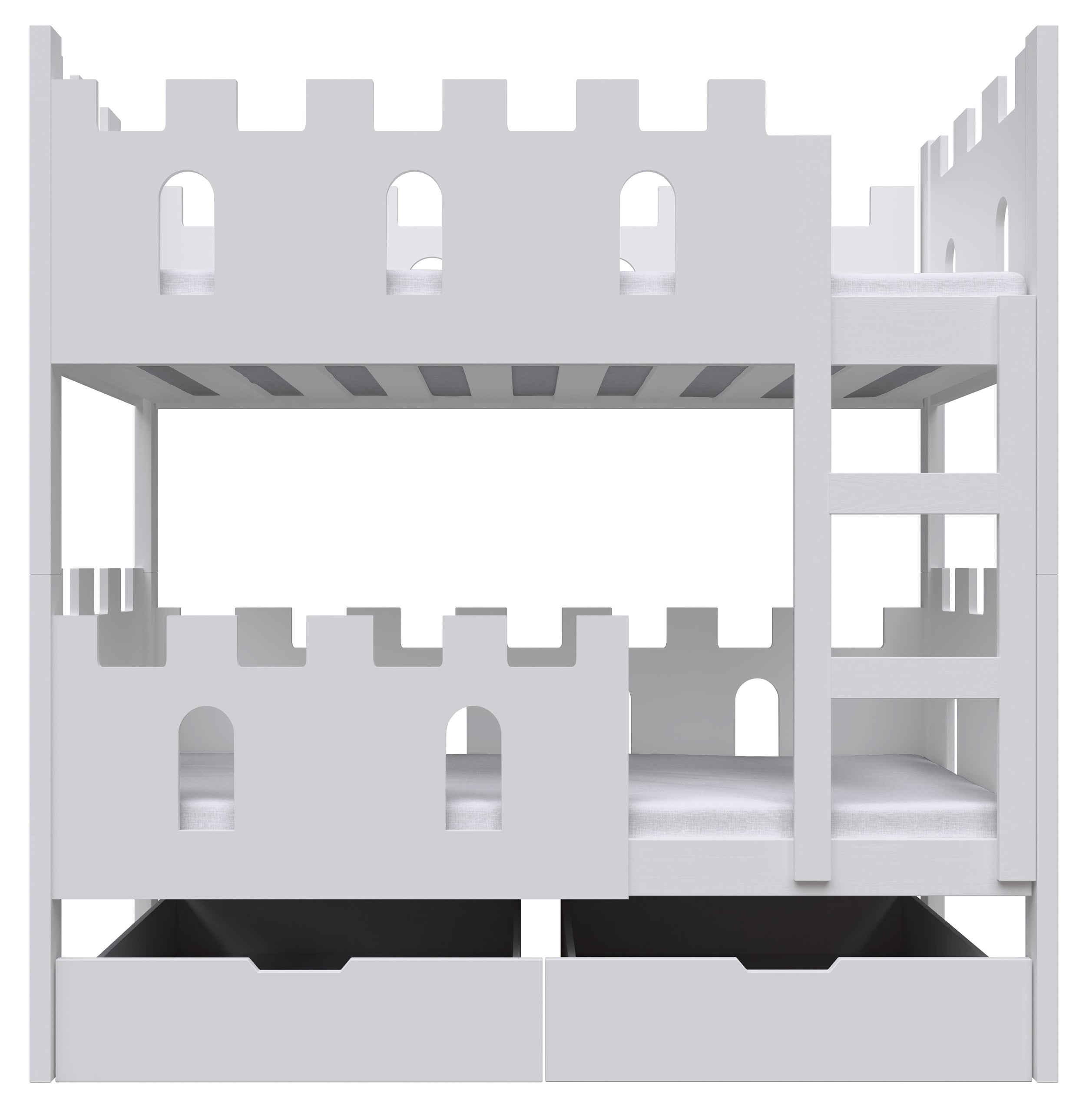Łóżko piętrowe 75x180 cm Castelo z szufladami biały