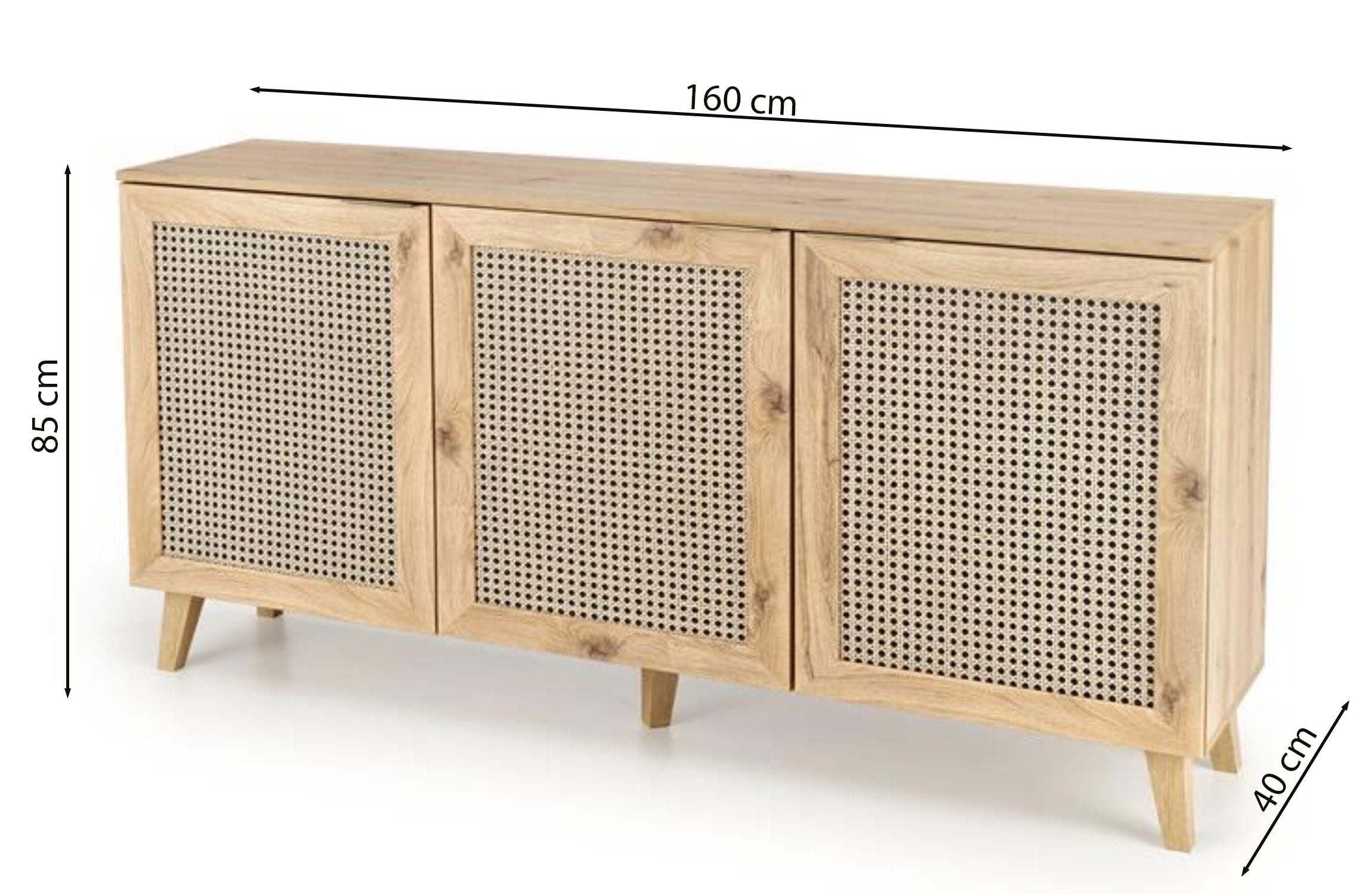 Komoda trzydrzwiowa Trivilla dąb artisan/ plecionka wiedeńska