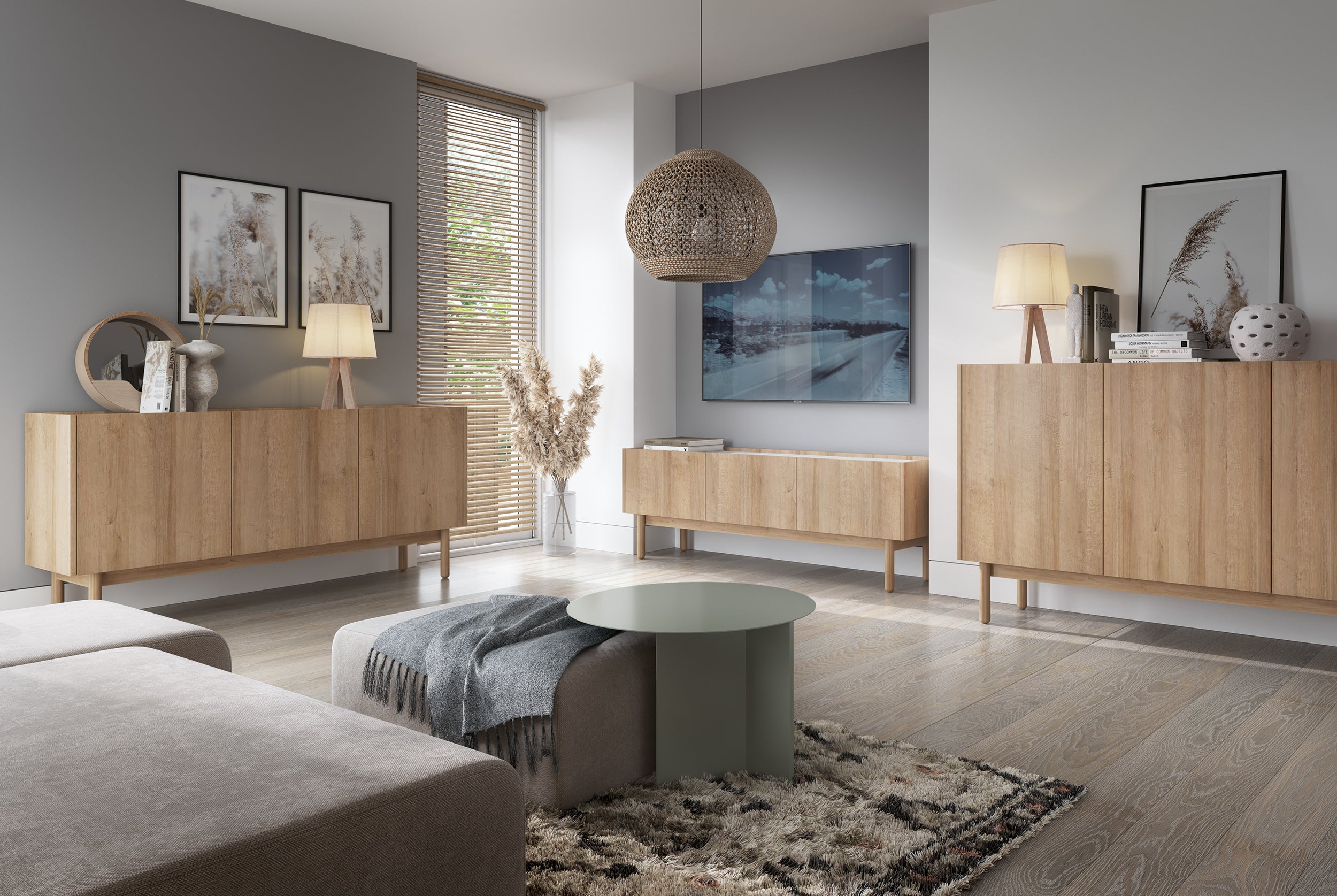 Komoda Loppi 83 cm trójdrzwiowa dąb riviera / marmur bianco