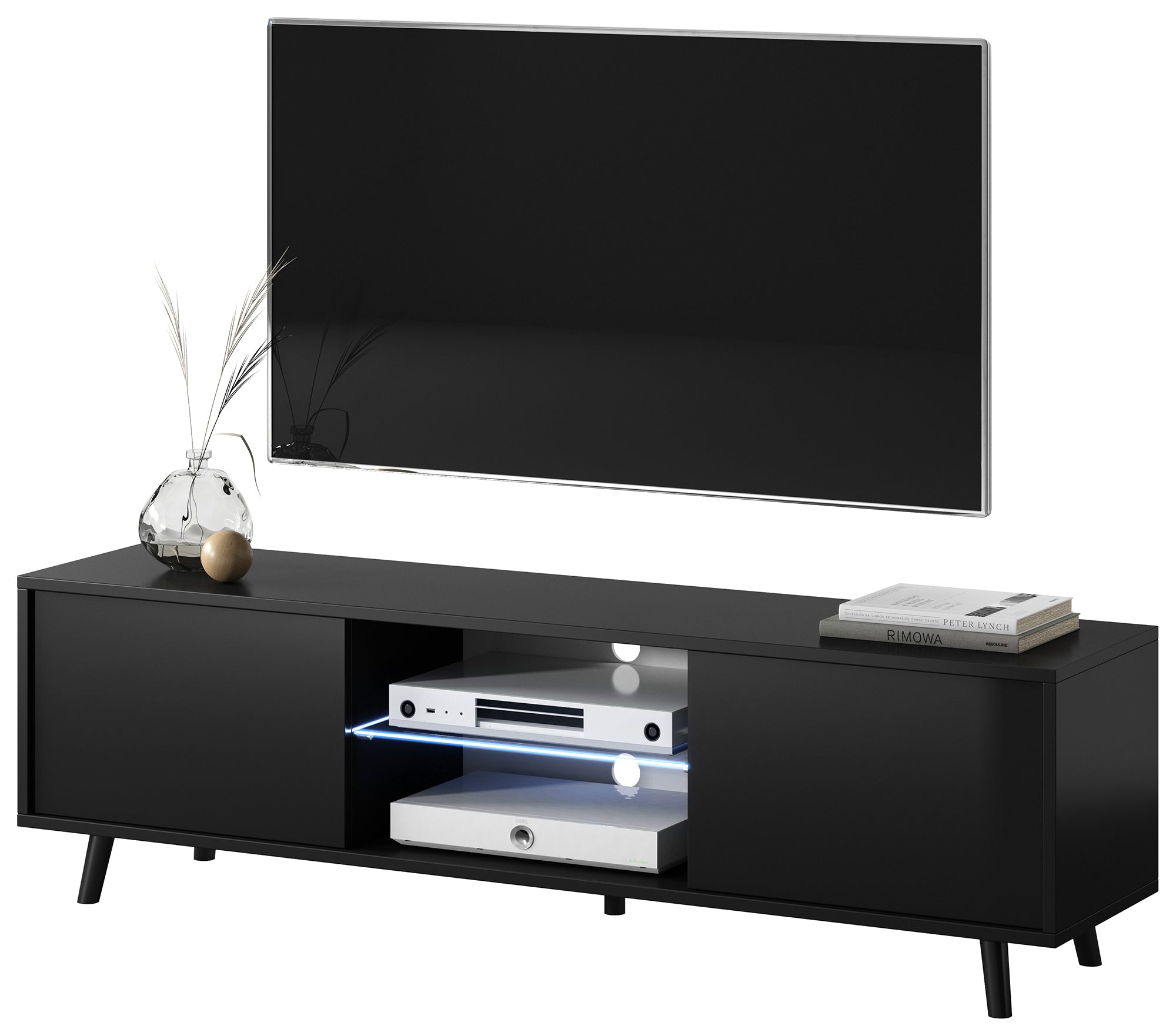 Szafka RTV Lefyr 140 cm Czarny mat / Czarny połysk