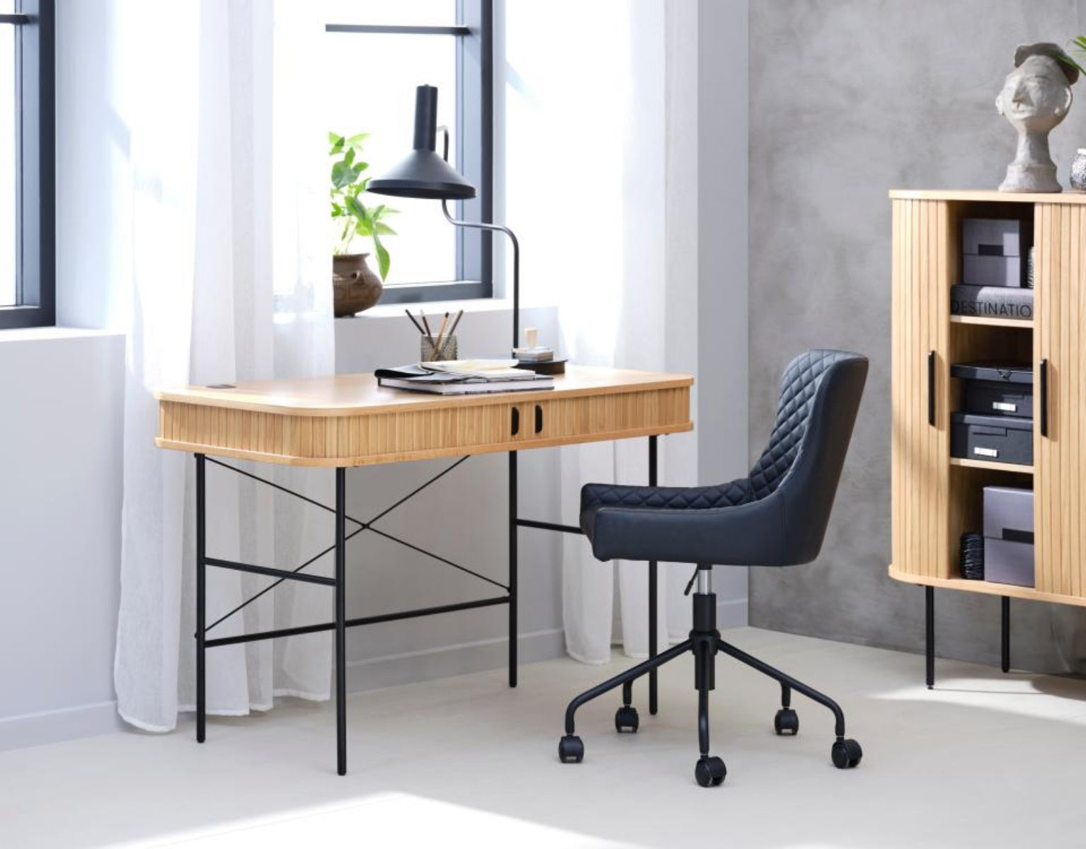 Biurko Gativel 120x60 cm lamele dąb naturalny