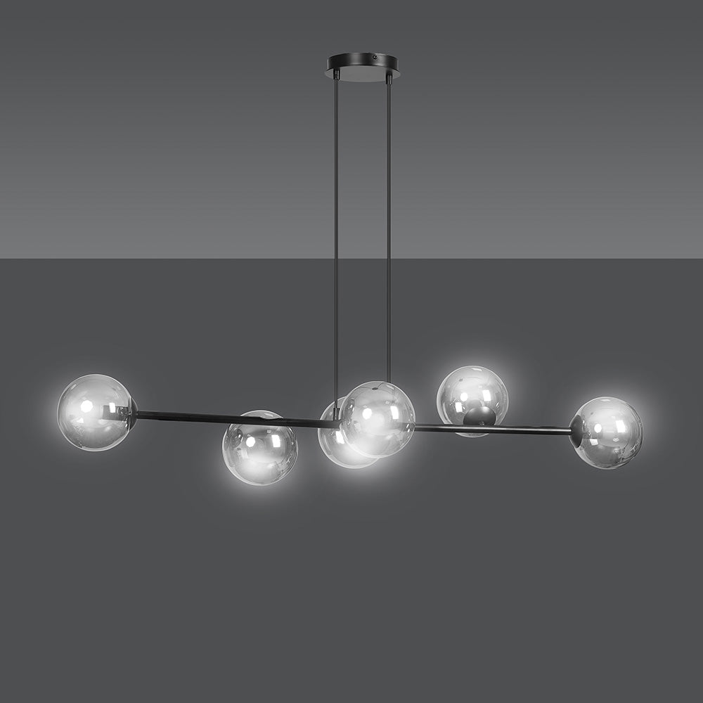 Lampa wisząca Sulmona czarna z grafitowymi kloszami x6