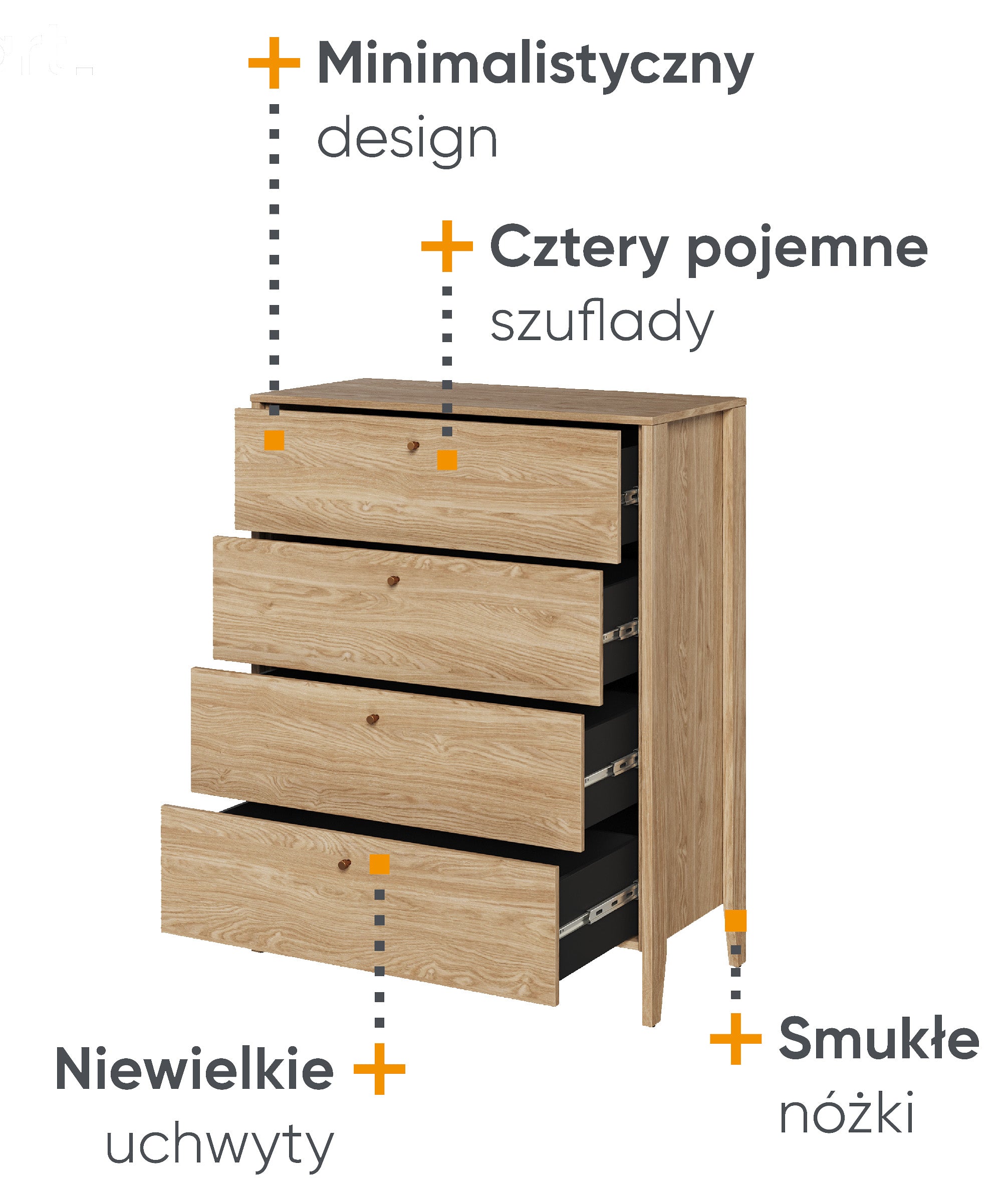 Komoda Cozy z czterema szufladami 92 cm dąb olejowany