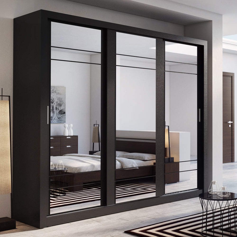 Szafa Arti 250 cm z trzema lustrami i oświetleniem czarna