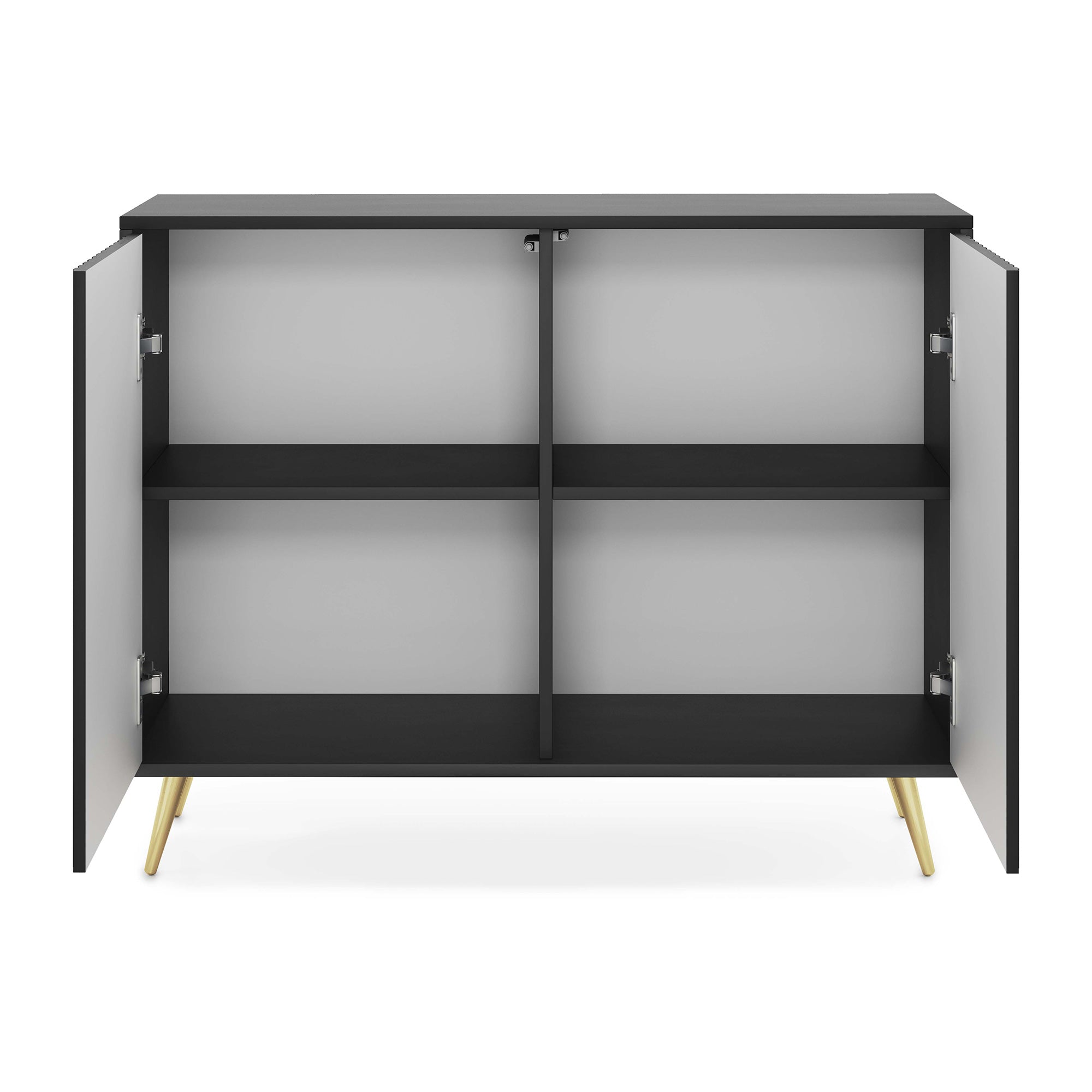 Komoda Bello z lamelowymi frontami 104 cm czarna ze złotymi nogami