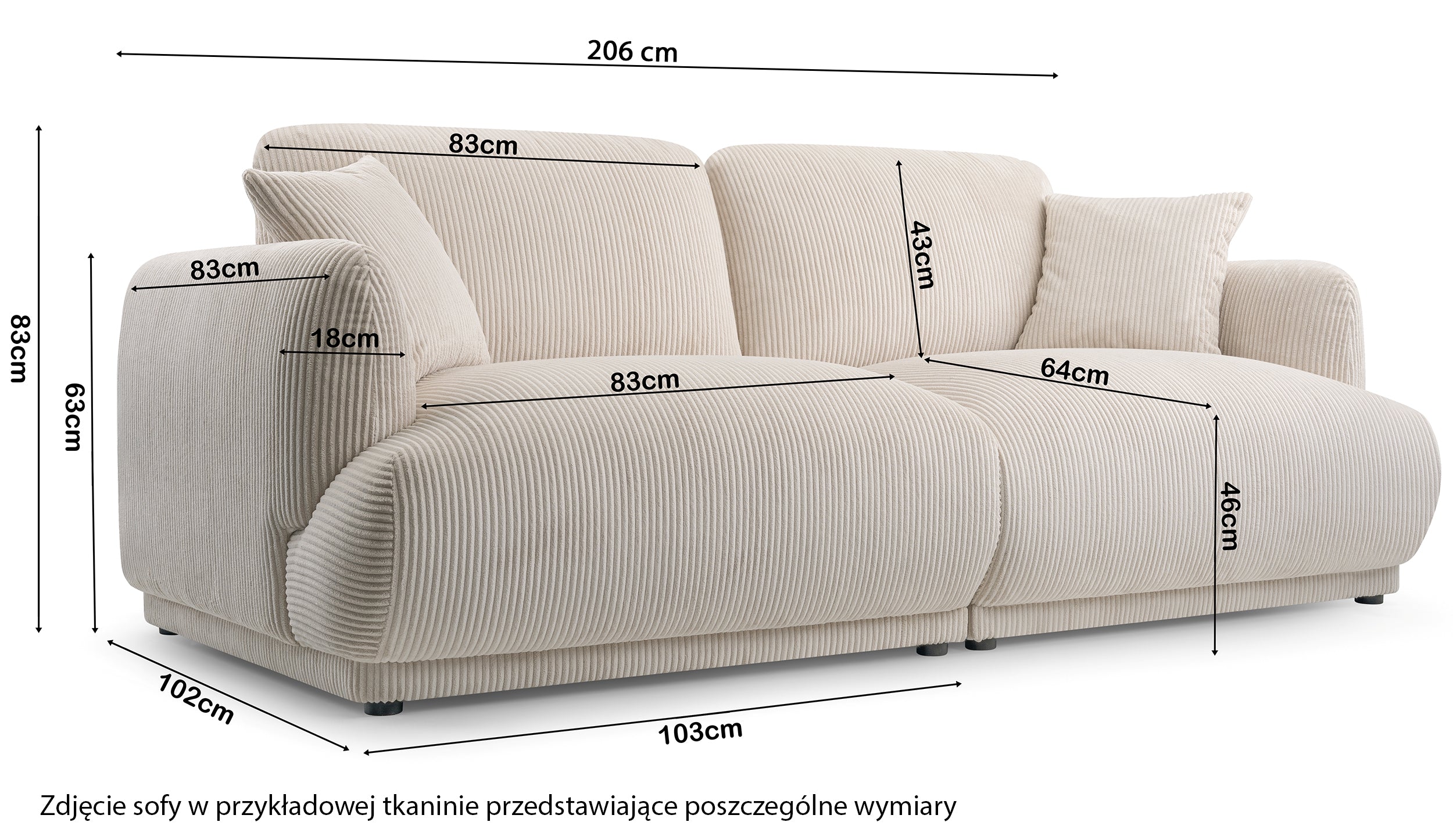 Sofa trzyosobowa Chacco jasnoszara sztruks