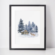 Plakat świąteczny Winter 30x40 cm chatka w lesie