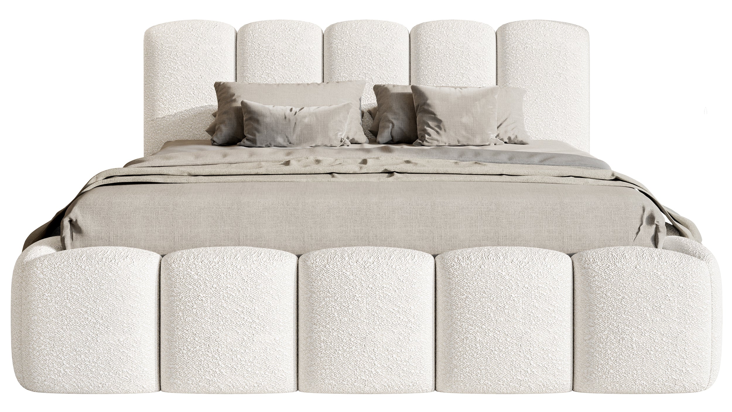 Łóżko tapicerowane 160x200 cm Cloudy II z pojemnikiem kremowe boucle stelaż metalowy