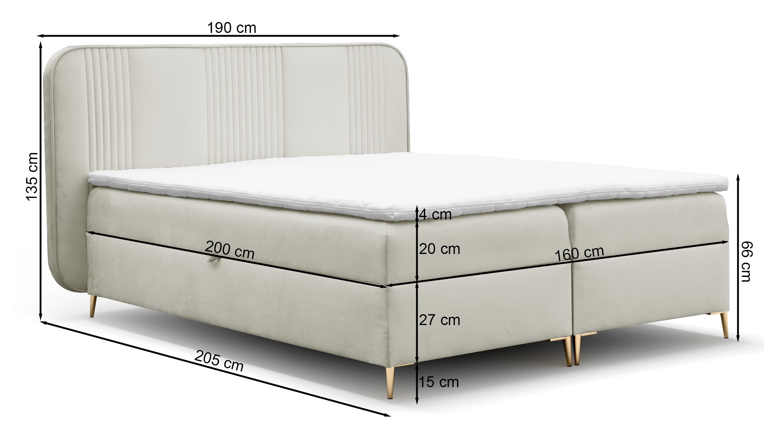Łóżko kontynentalne 160x200 cm Clarentino z dwoma pojemnikami i topperem granatowe welur hydrofobowy