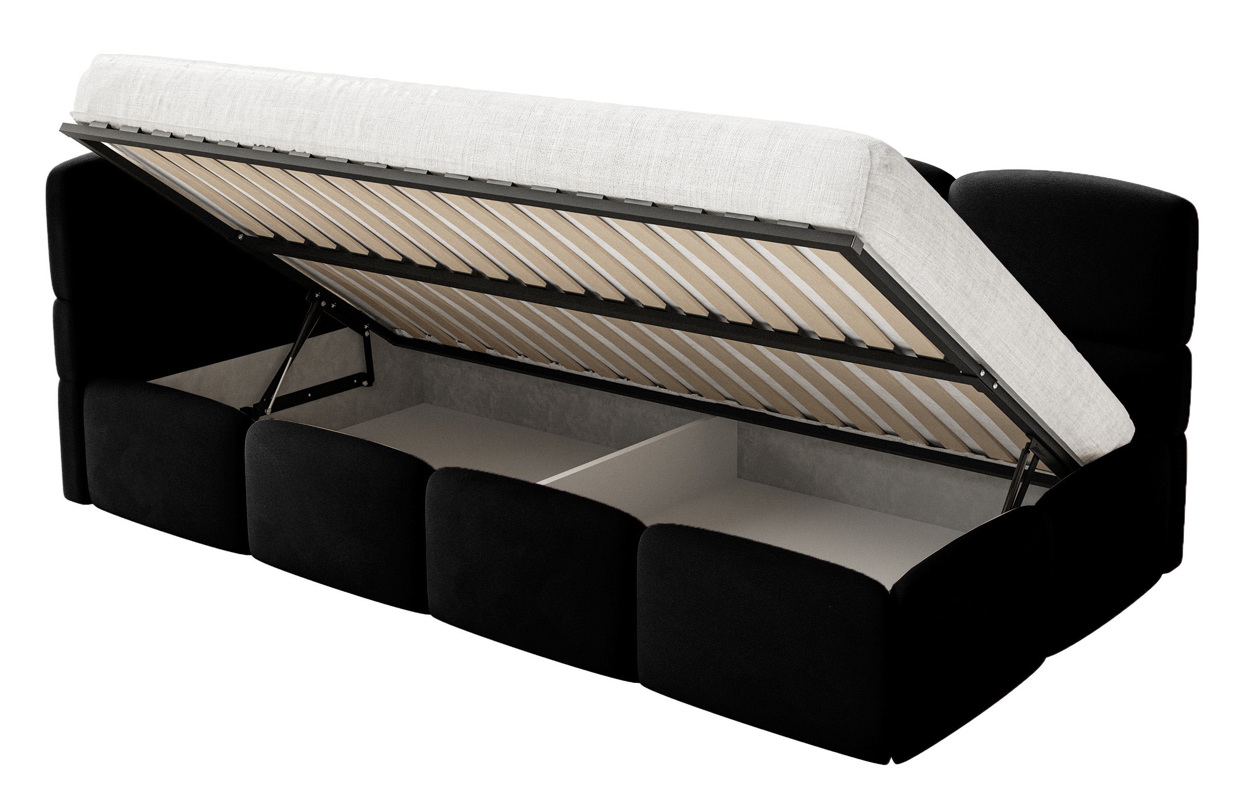 Łóżko młodzieżowe 120x200 cm Cloudy lewostronne z materacem pojemnikiem i barierkami czarne welur hydrofobowy łatwoczyszczący