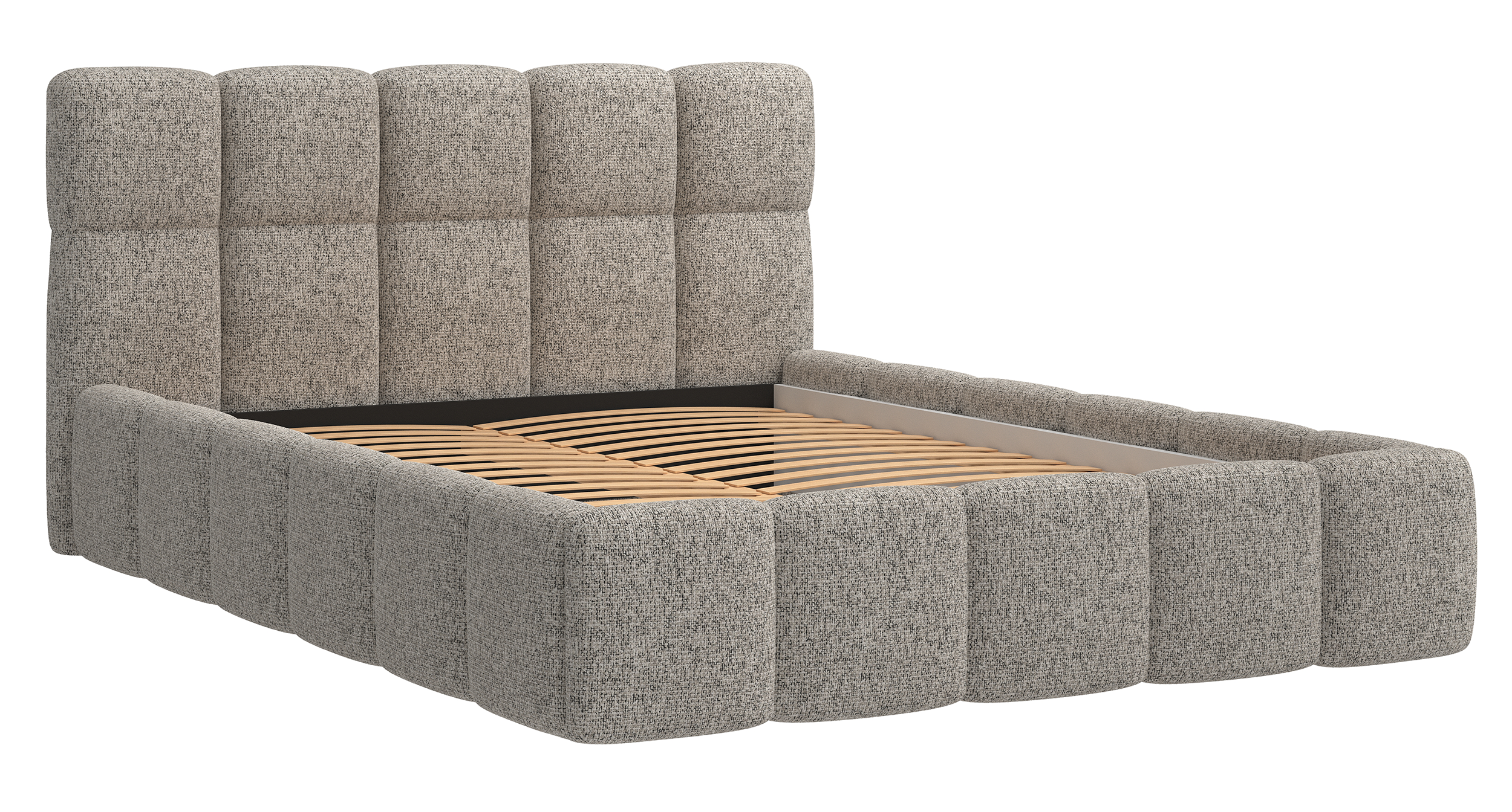 Łóżko tapicerowane 140x200 cm Cloudy ciemnobeżowe plecionka stelaż drewniany