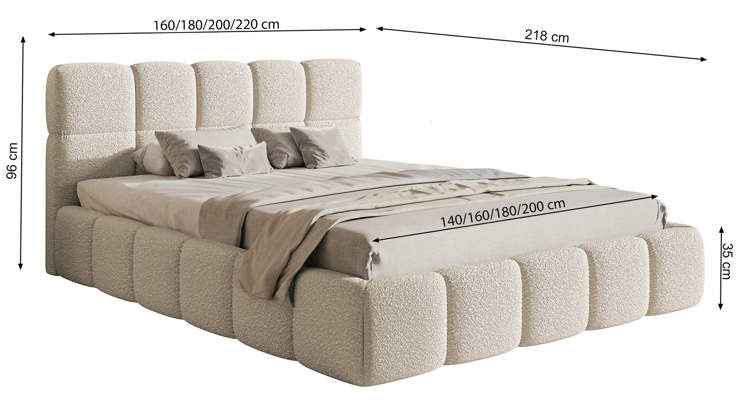 Łóżko tapicerowane 180x200 cm Cloudy z pojemnikiem jasnobeżowe boucle