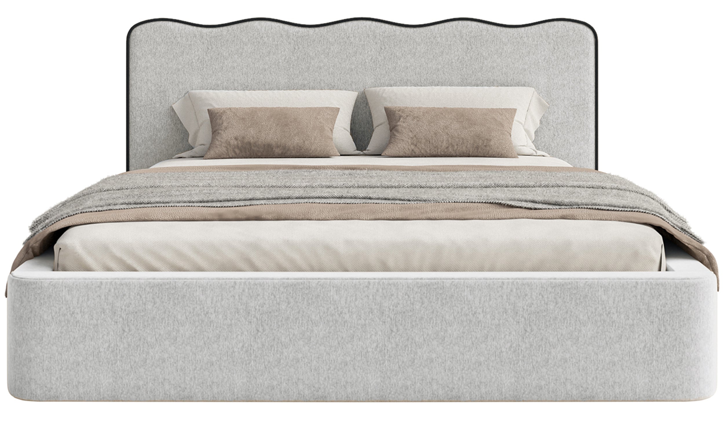 Łóżko tapicerowane 140x200 cm Duney jasnoszare plecionka