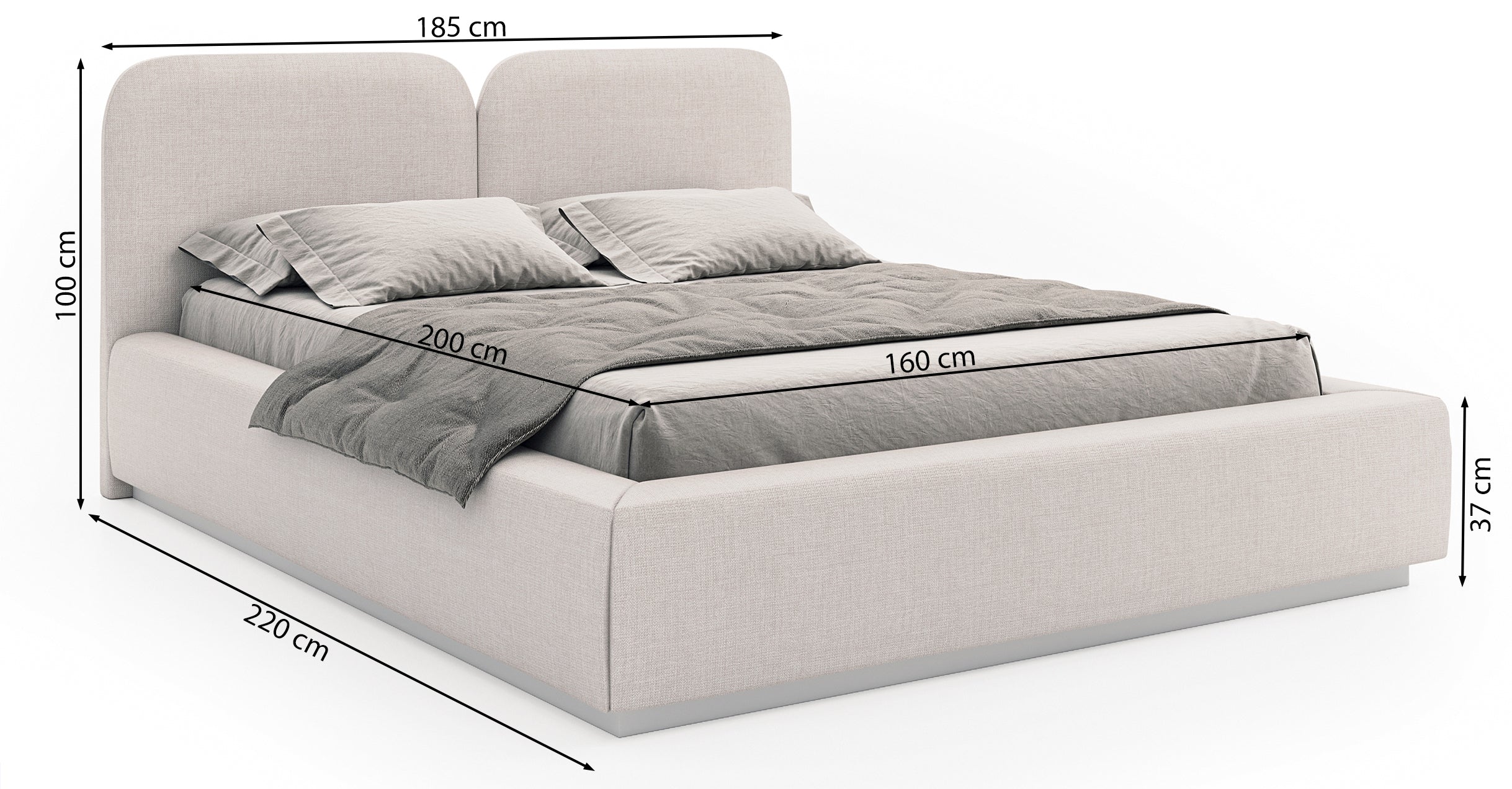 Łóżko tapicerowane 160x200 cm Comoves z oświetleniem LED szare szenil