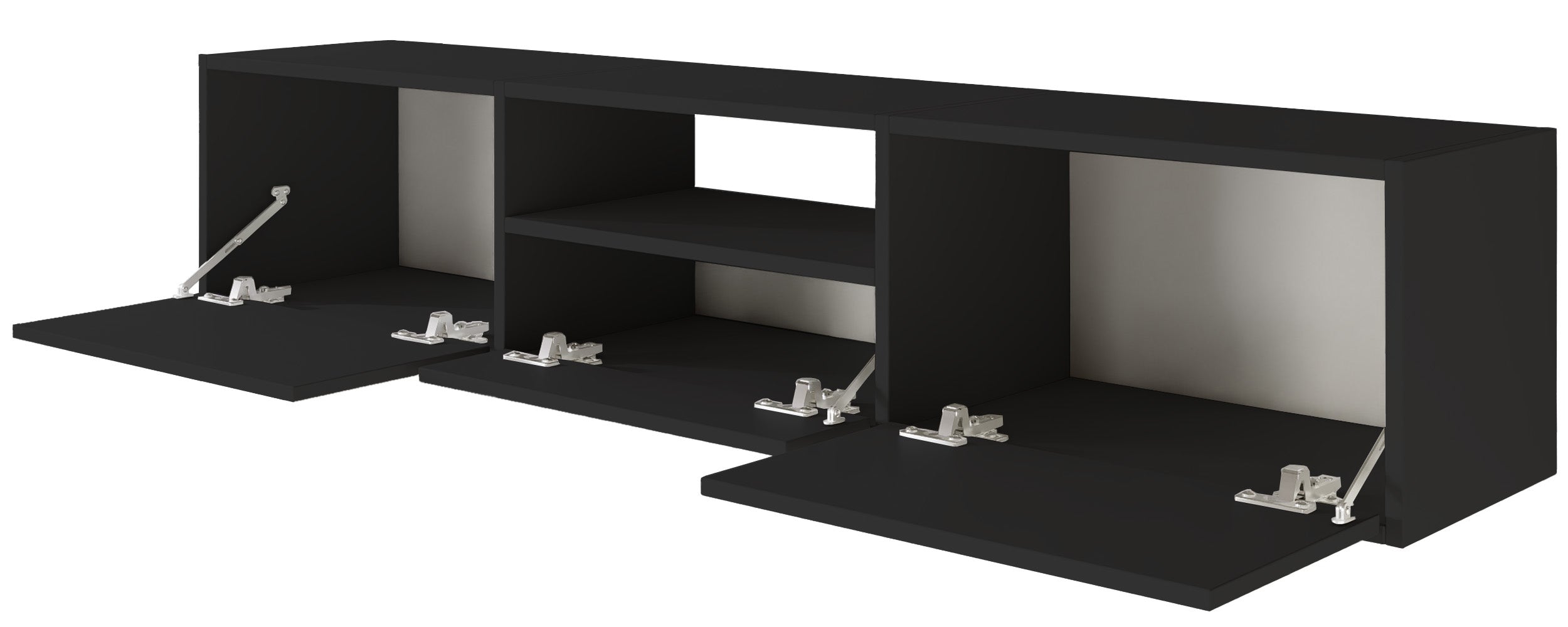 Szafka RTV Framme wisząca z trzema klapami i wnęką 150 cm czarna