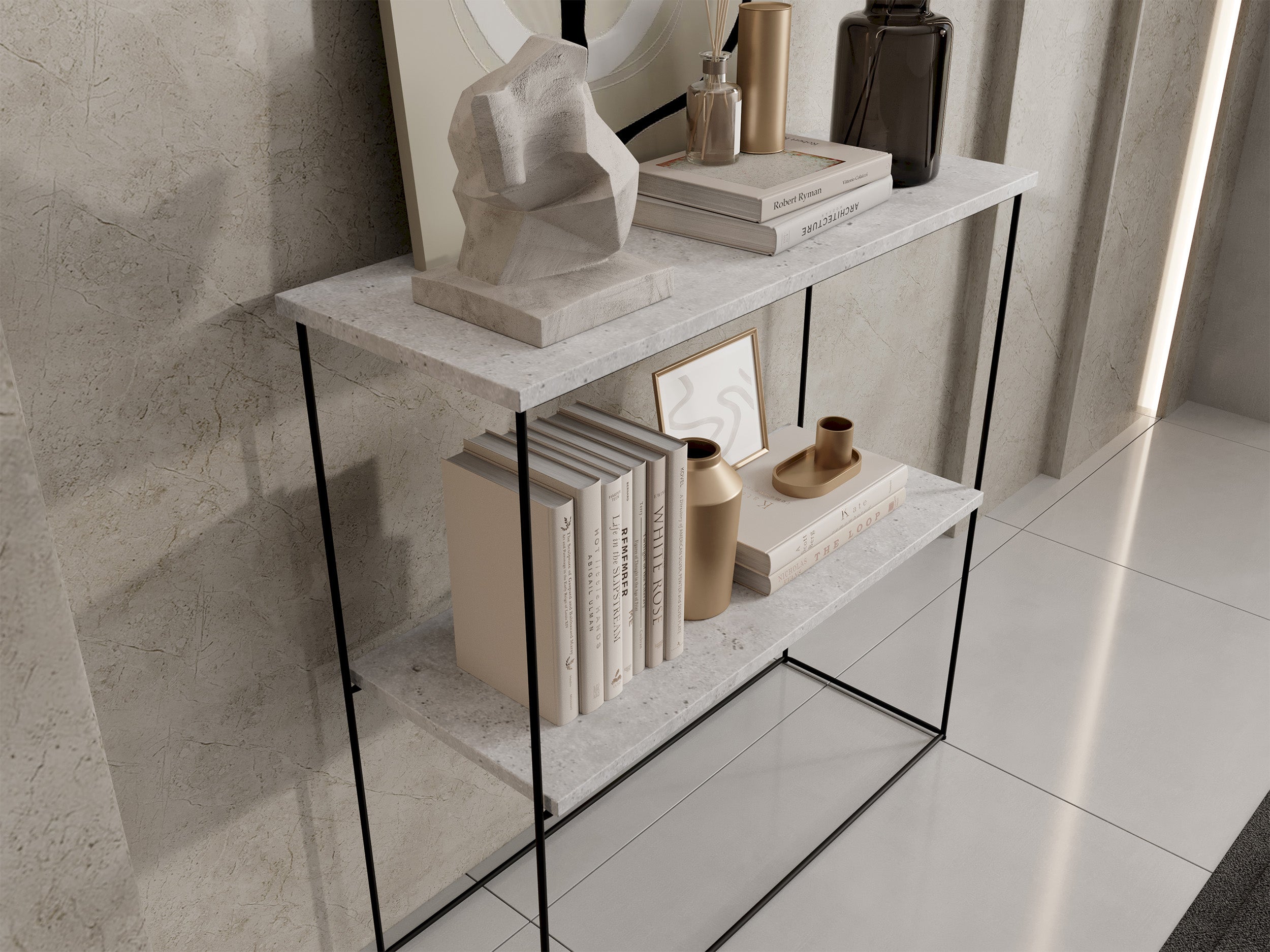 Konsola Toni z półką 80 cm Beton z czarnymi nogami