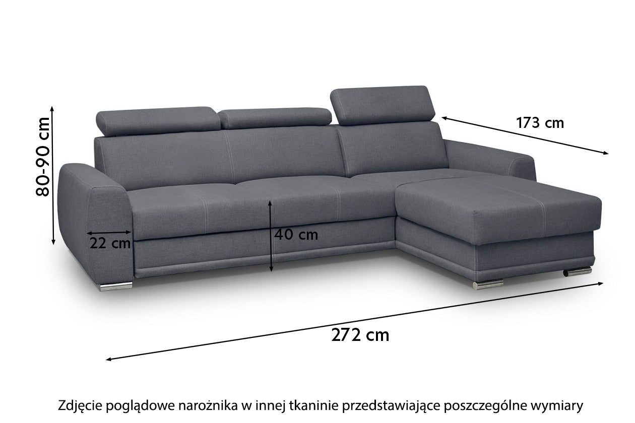 Narożnik z funkcją spania Danles L-kształtny z trzema regulowanymi zagłówkami i pojemnikiem uniwersalny turkusowy welur hydrofobowy