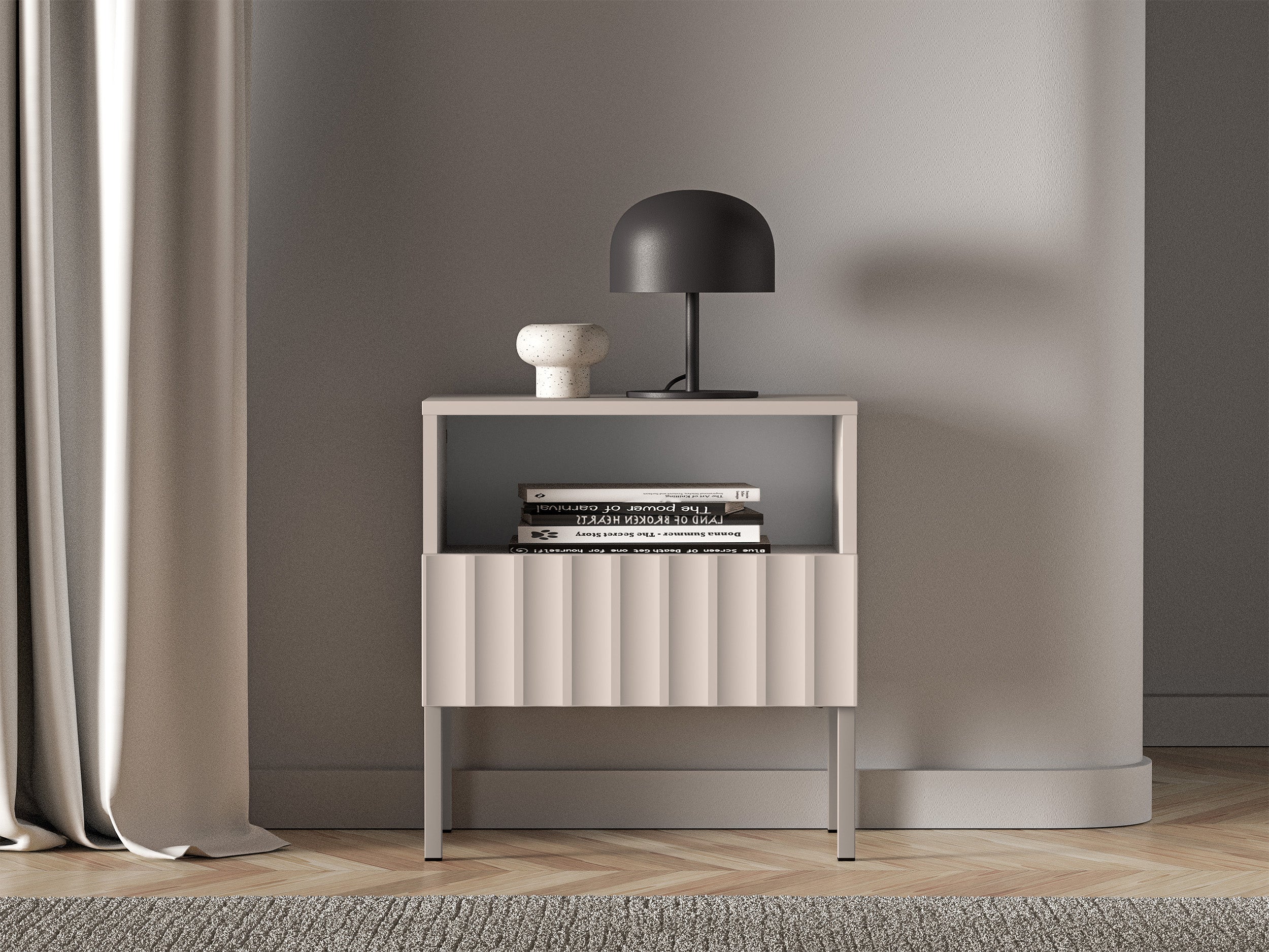 Szafka nocna Derriva z ryflowanymi frontami 50 cm kaszmir