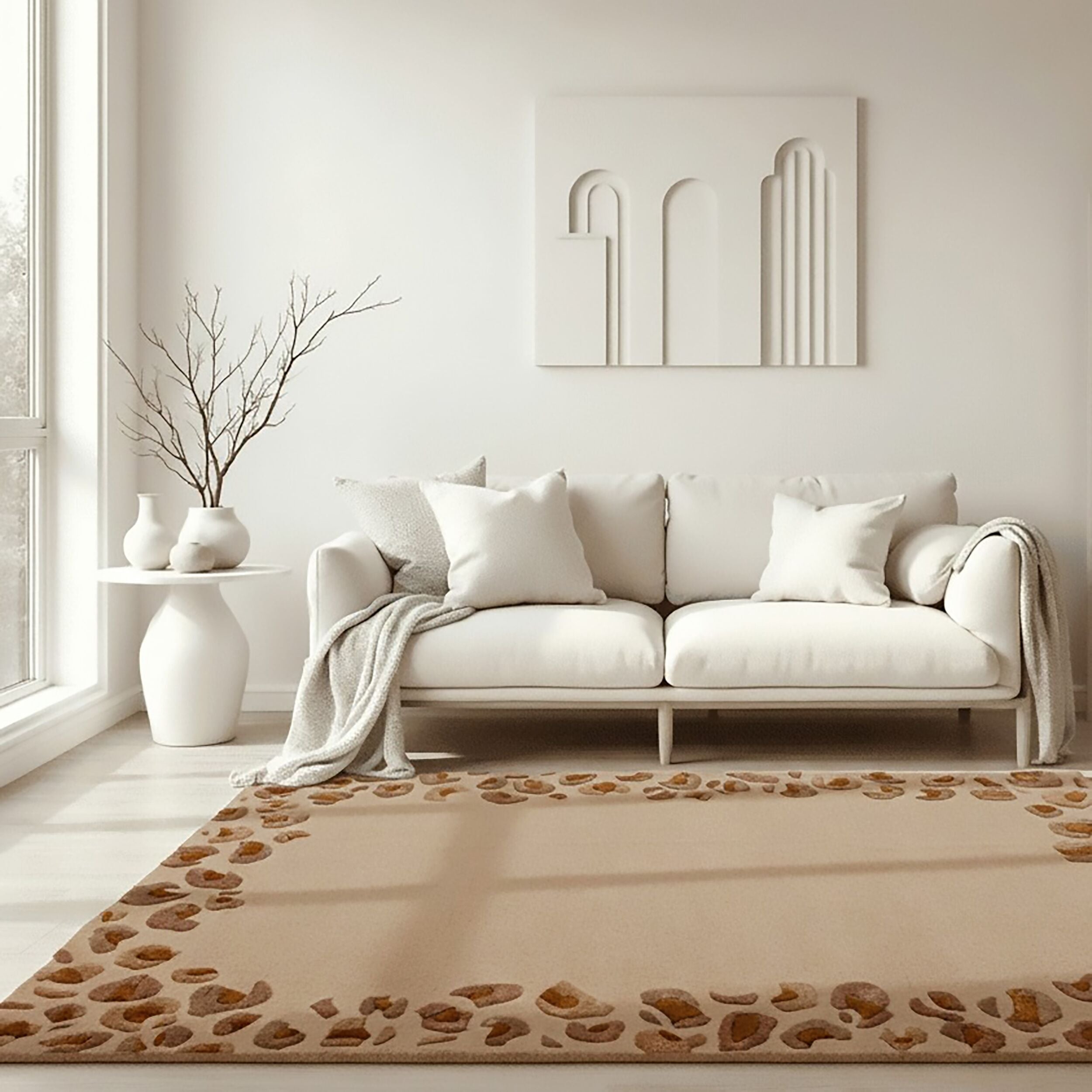 Dywan z wełną Leopard Frame 160x230 cm beżowy